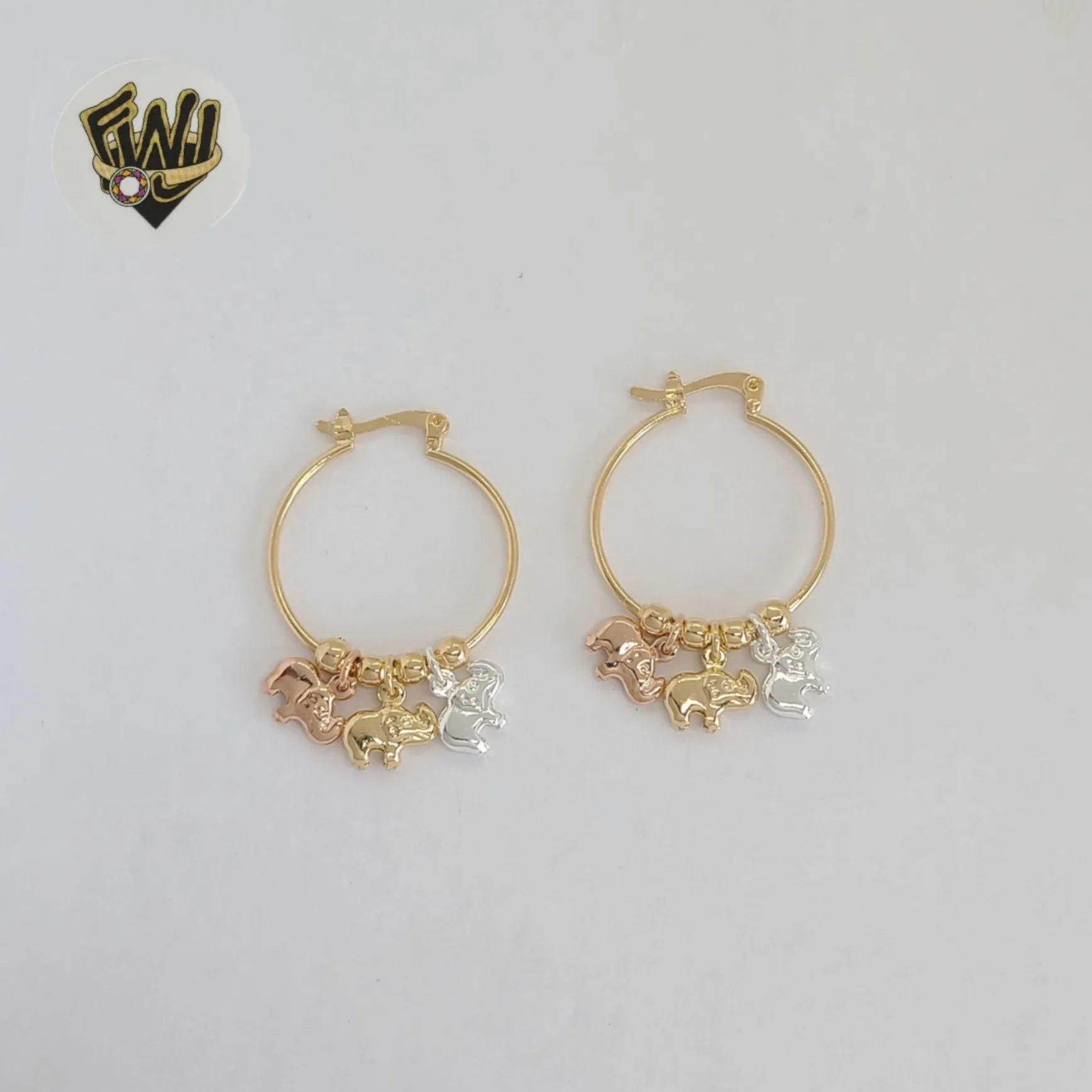 (1-2770-2) Gold Laminate - Three Tone Hoops Earrings - BGF