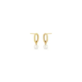 14k Single XXL Square Oval Link & Pearl Drop Earrings