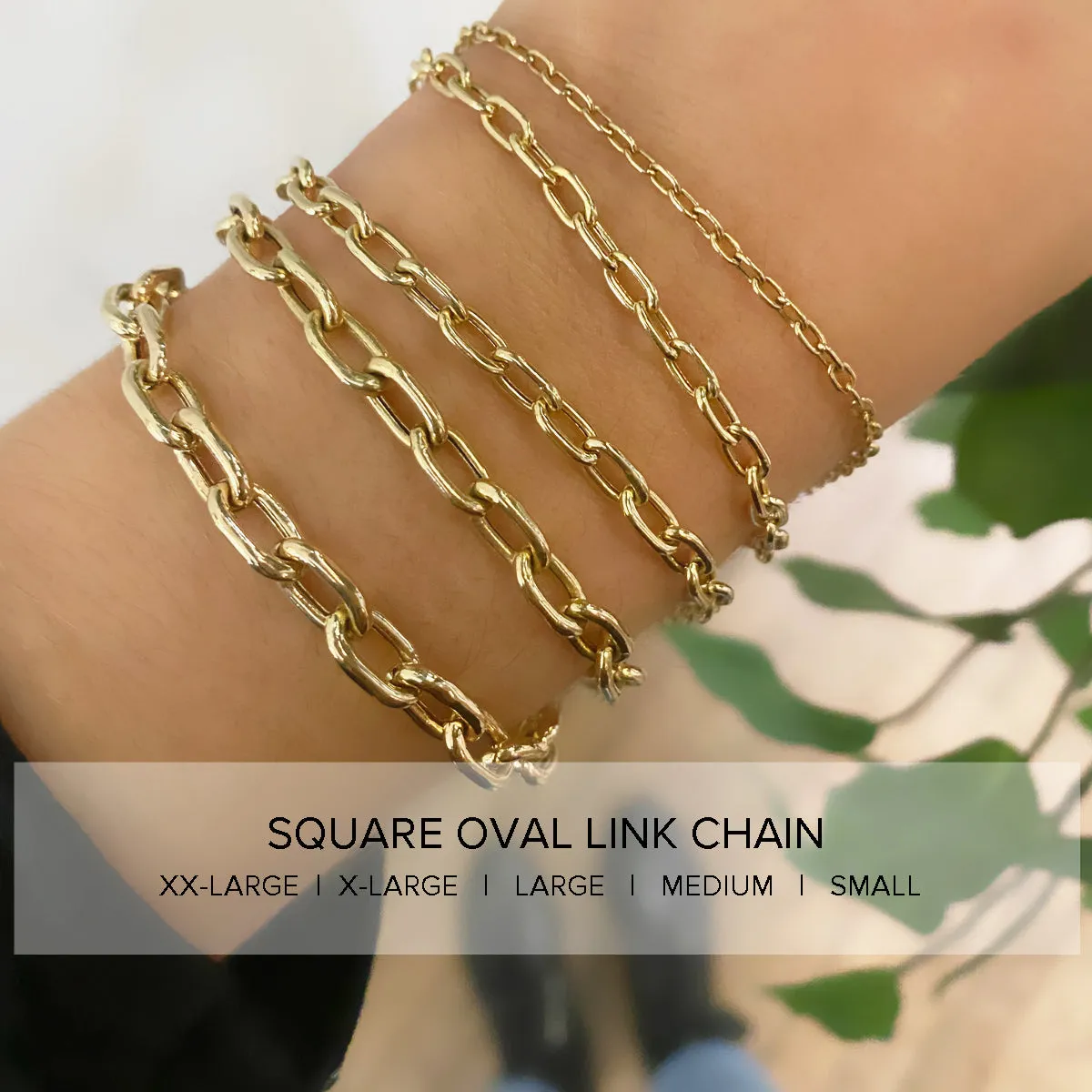 14k Small Mantra Medium Square Oval Link Bracelet