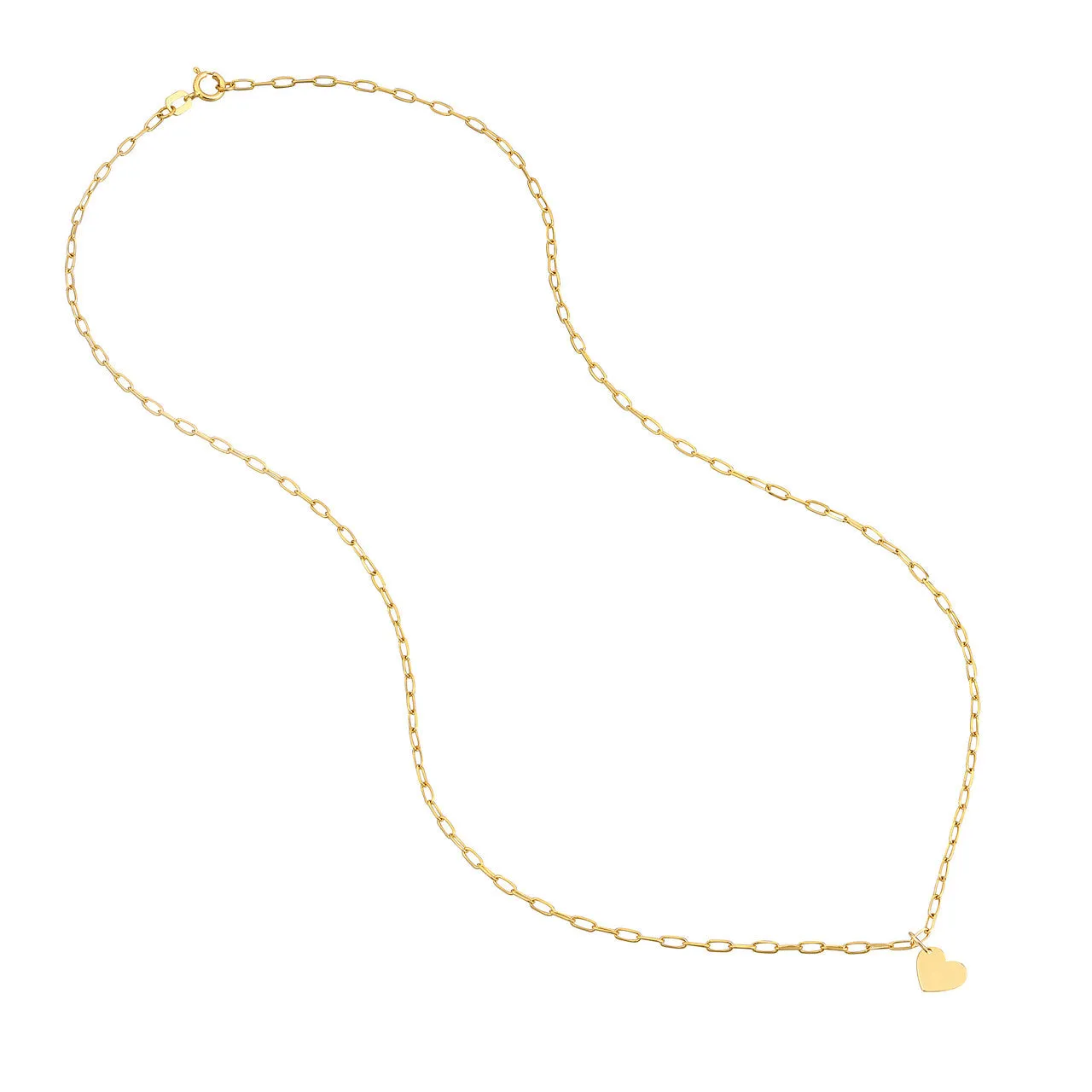 14K Yellow Gold Heart Pendant Paperclip Chain Necklace