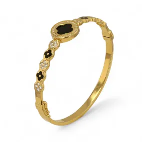 14K Yellow gold onyx and Zirconium clovers bangle-227451