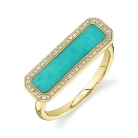 14K Yellow Gold Turquoise Diamond Bar Ring