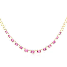 14KT Yellow Gold Pink Sapphire Diamond Imelda Necklace