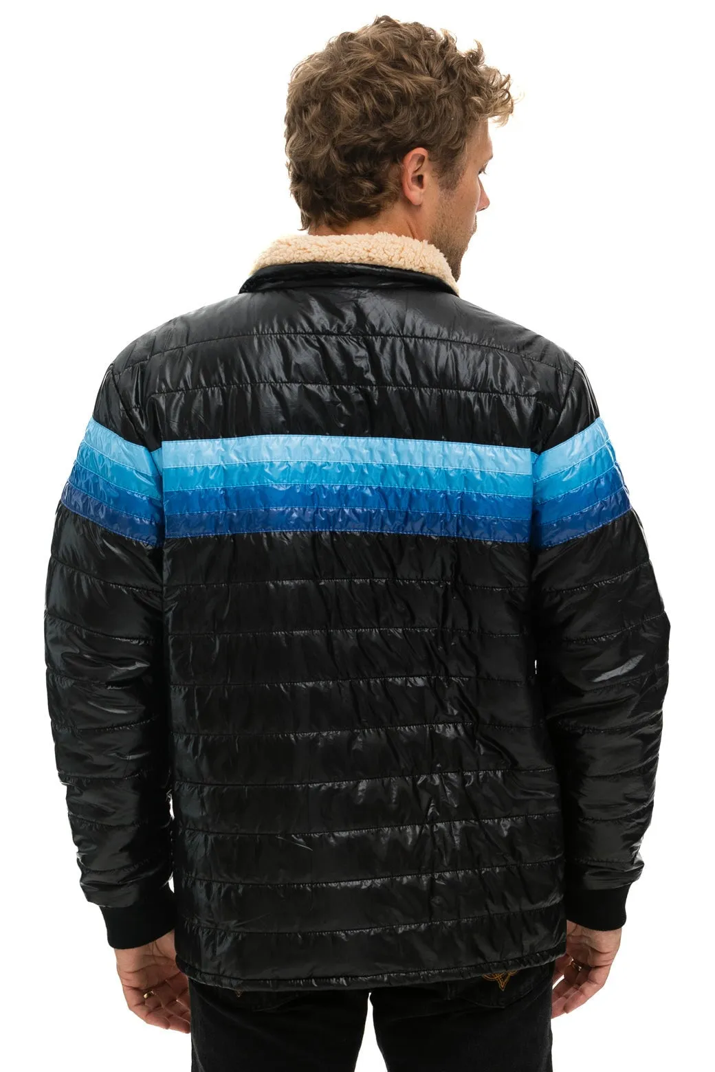 4 STRIPE RAINBOW SLEEVE JACKET -  GLOSSY BLACK // BLUE