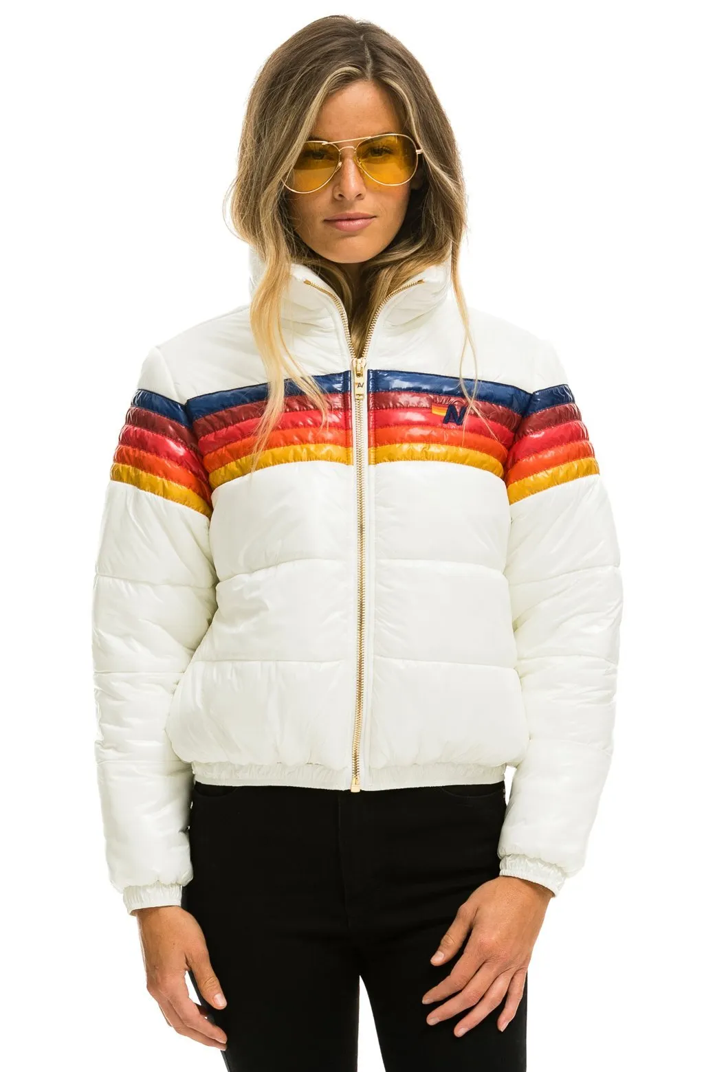 5 STRIPE LUXE APRES PUFFER JACKET - GLOSSY WHITE