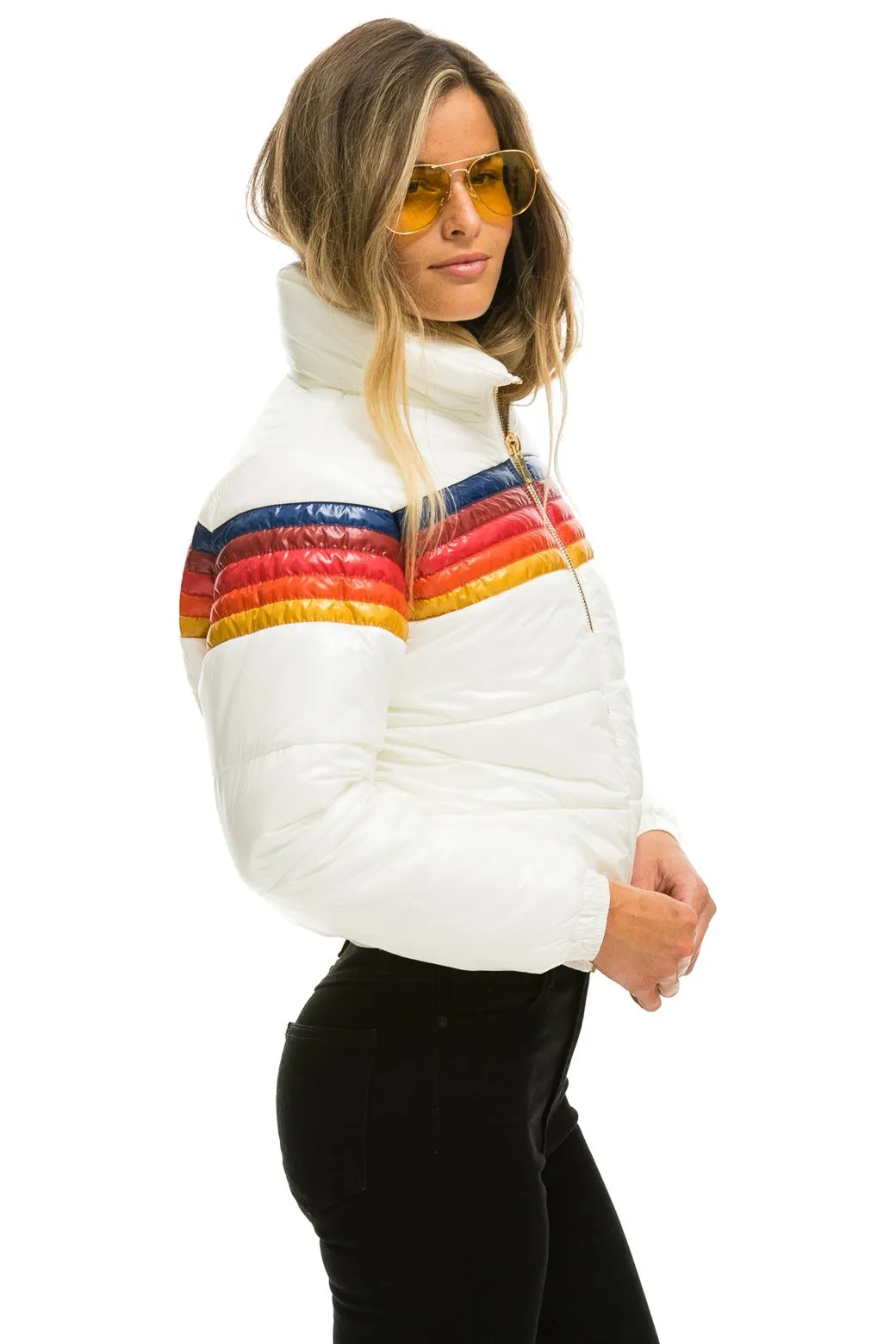 5 STRIPE LUXE APRES PUFFER JACKET - GLOSSY WHITE