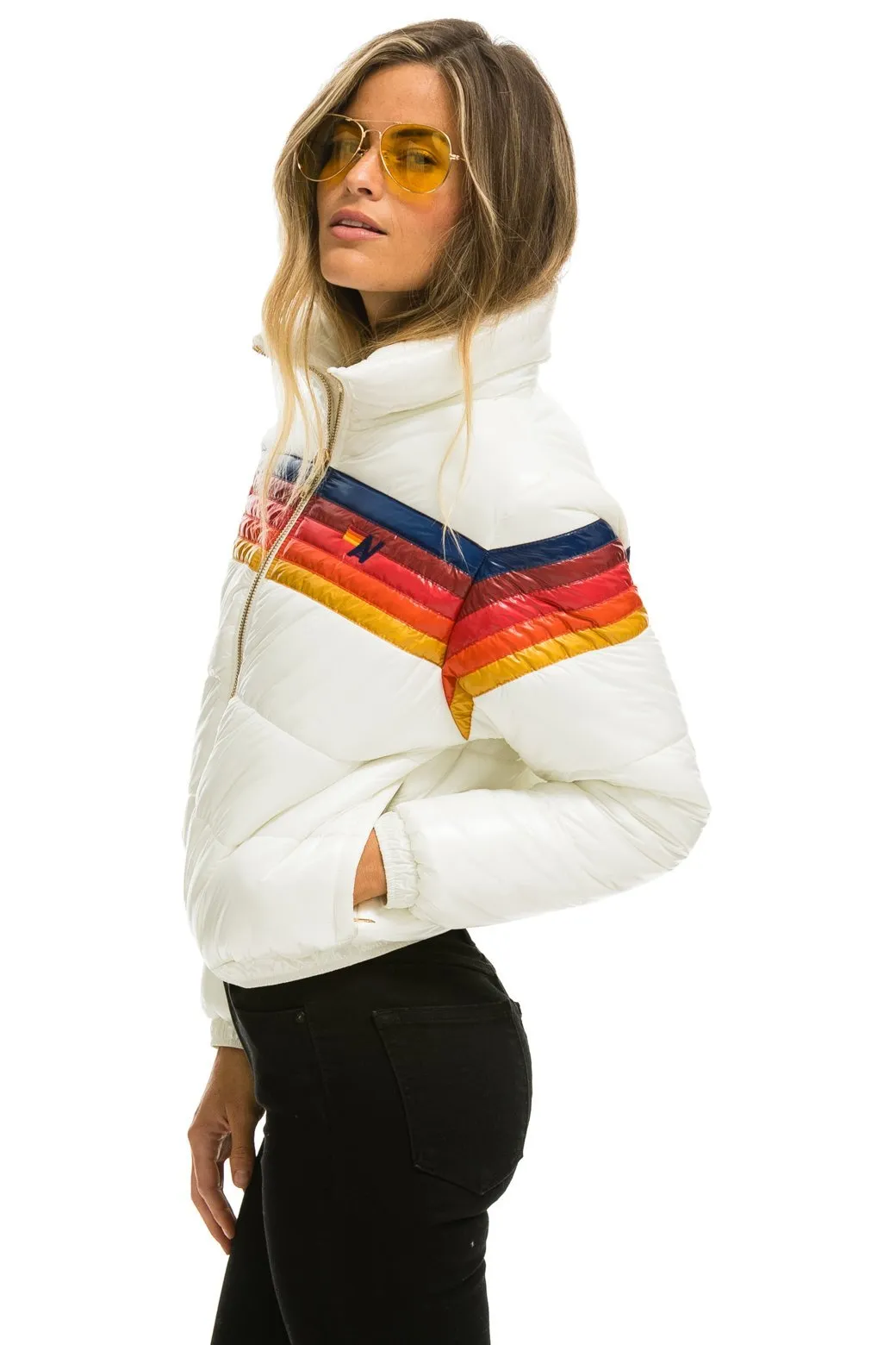 5 STRIPE LUXE APRES PUFFER JACKET - GLOSSY WHITE