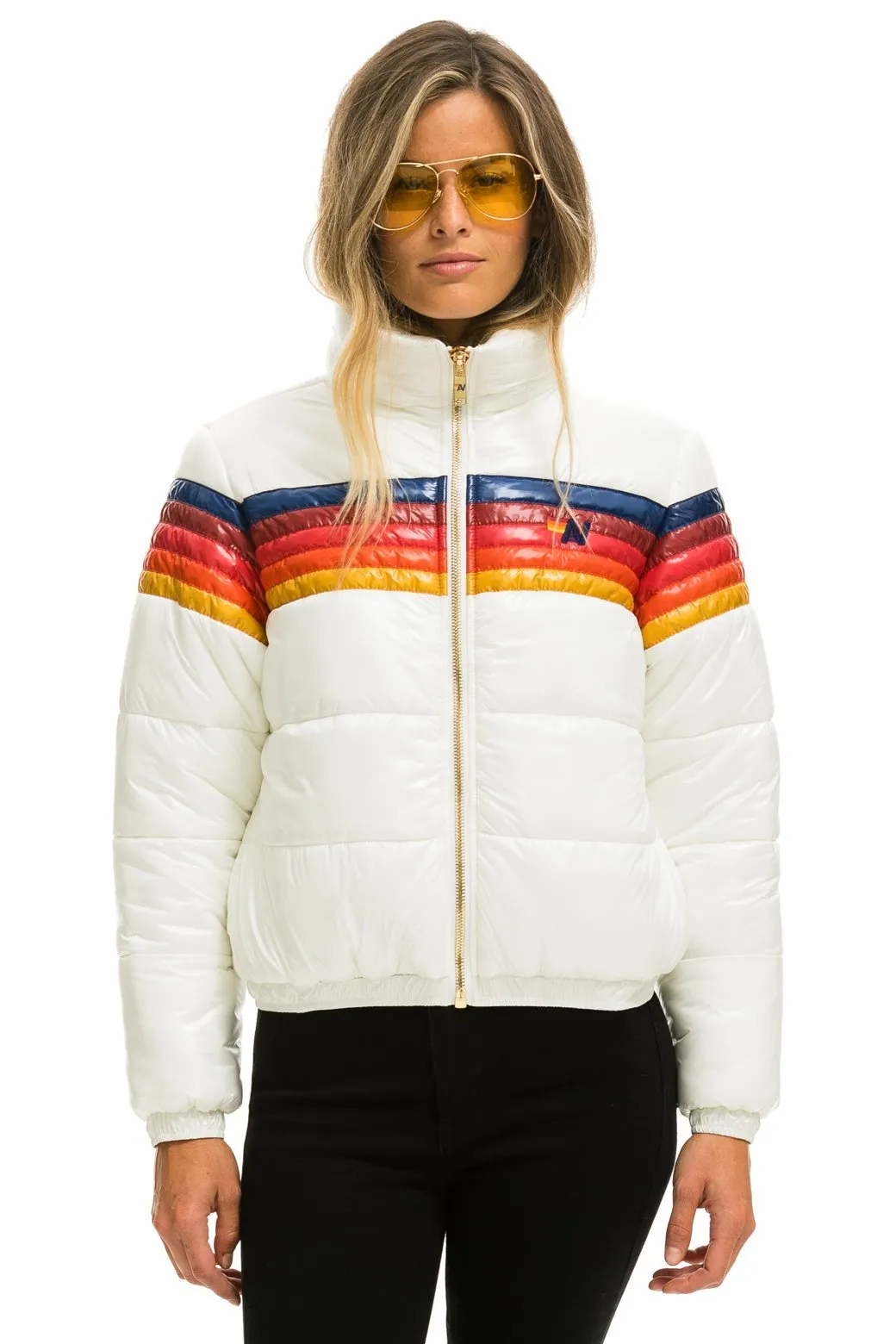 5 STRIPE LUXE APRES PUFFER JACKET - GLOSSY WHITE