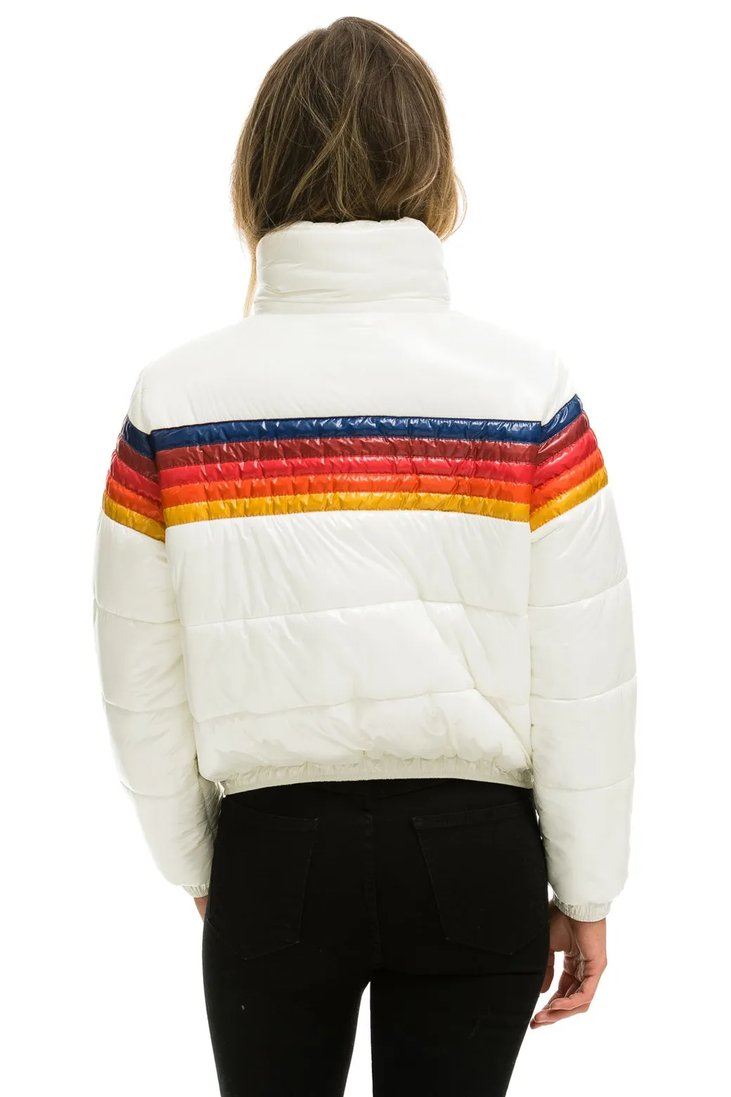 5 STRIPE LUXE APRES PUFFER JACKET - GLOSSY WHITE