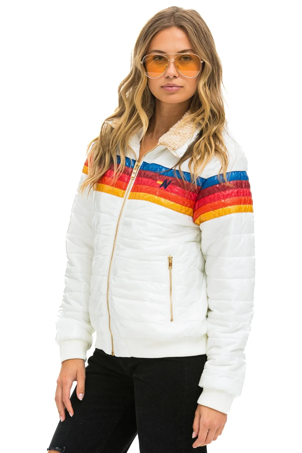 5 STRIPE RAINBOW SLEEVE JACKET -  WHITE GLOSSY