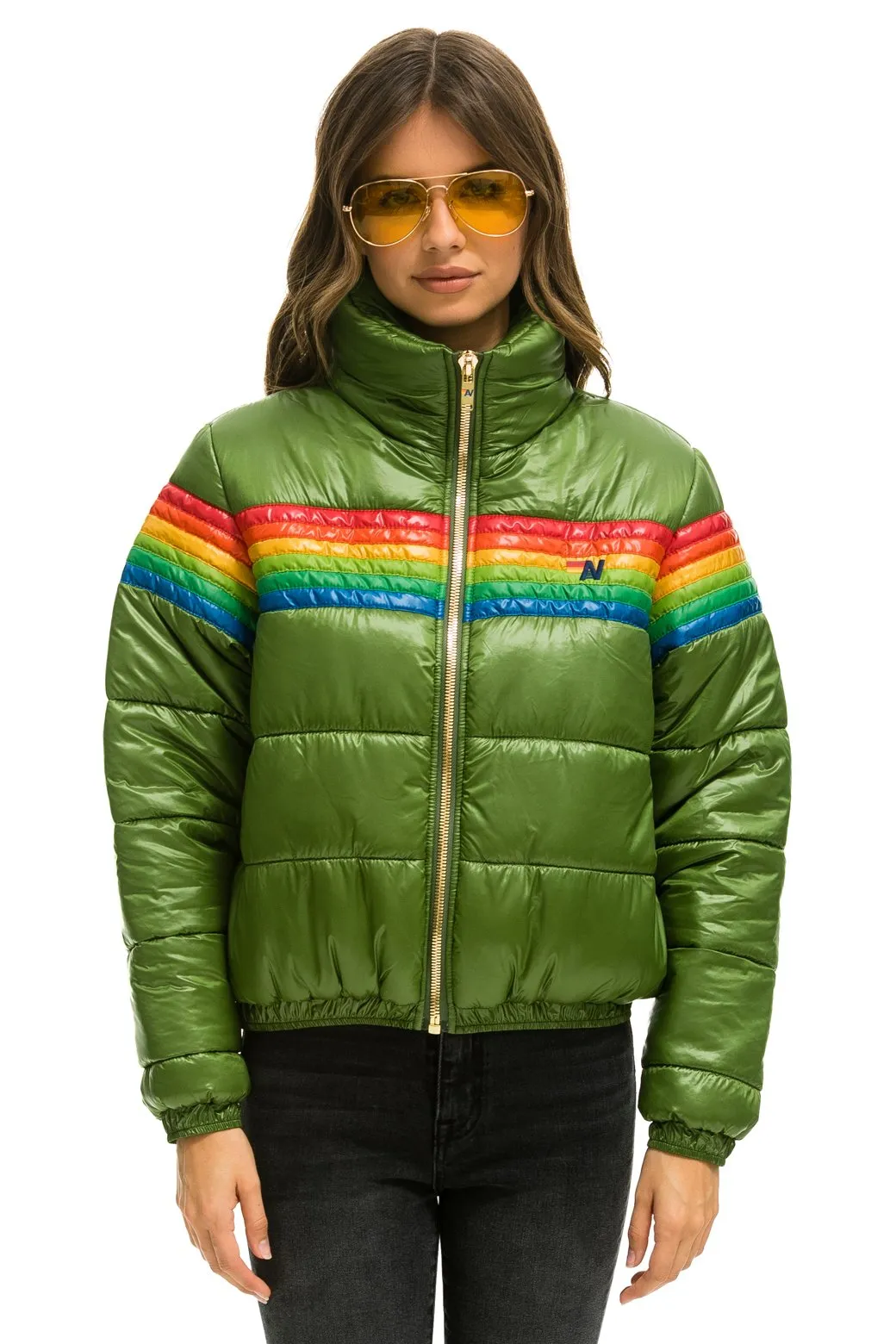 6 STRIPE LUXE APRES PUFFER JACKET - GLOSSY GARDEN GREEN