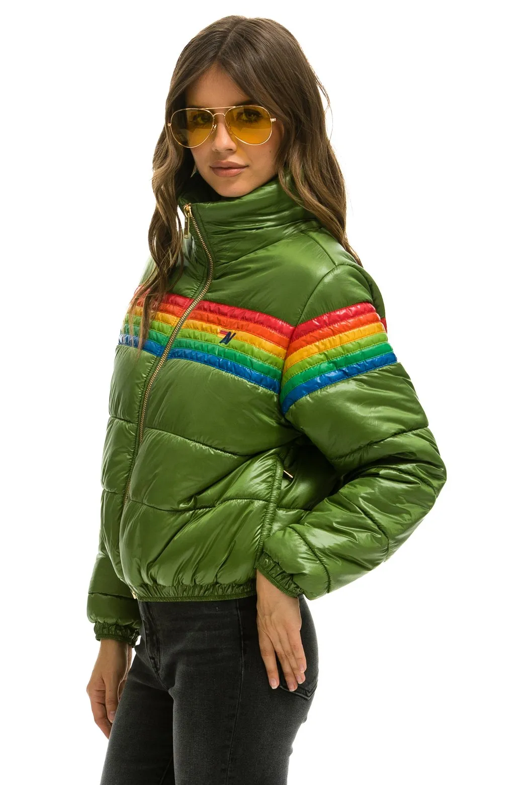 6 STRIPE LUXE APRES PUFFER JACKET - GLOSSY GARDEN GREEN