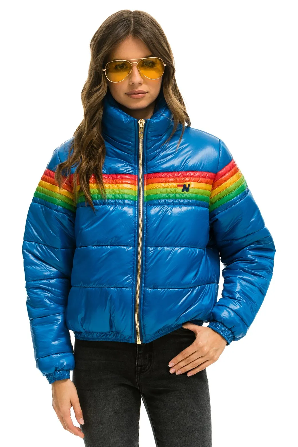 6 STRIPE LUXE APRES PUFFER JACKET - GLOSSY SNORKEL BLUE