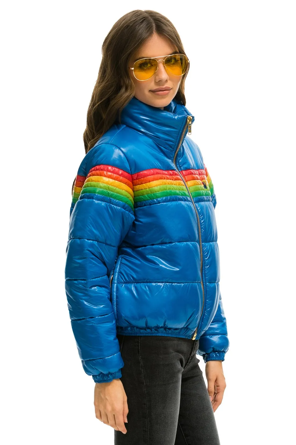 6 STRIPE LUXE APRES PUFFER JACKET - GLOSSY SNORKEL BLUE