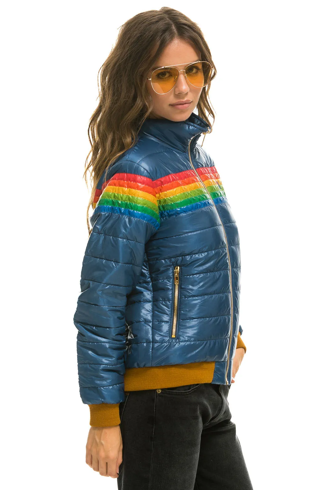 6 STRIPE RAINBOW SLEEVE JACKET -  GLOSSY DEEP BLUE