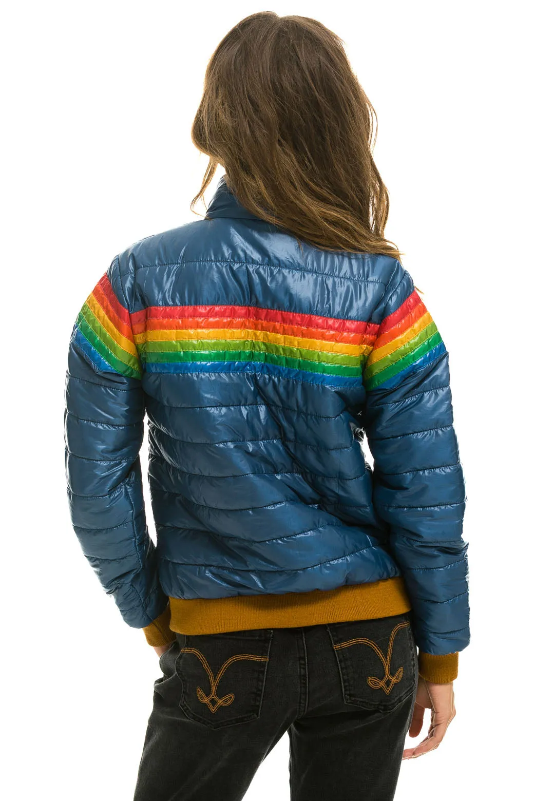 6 STRIPE RAINBOW SLEEVE JACKET -  GLOSSY DEEP BLUE