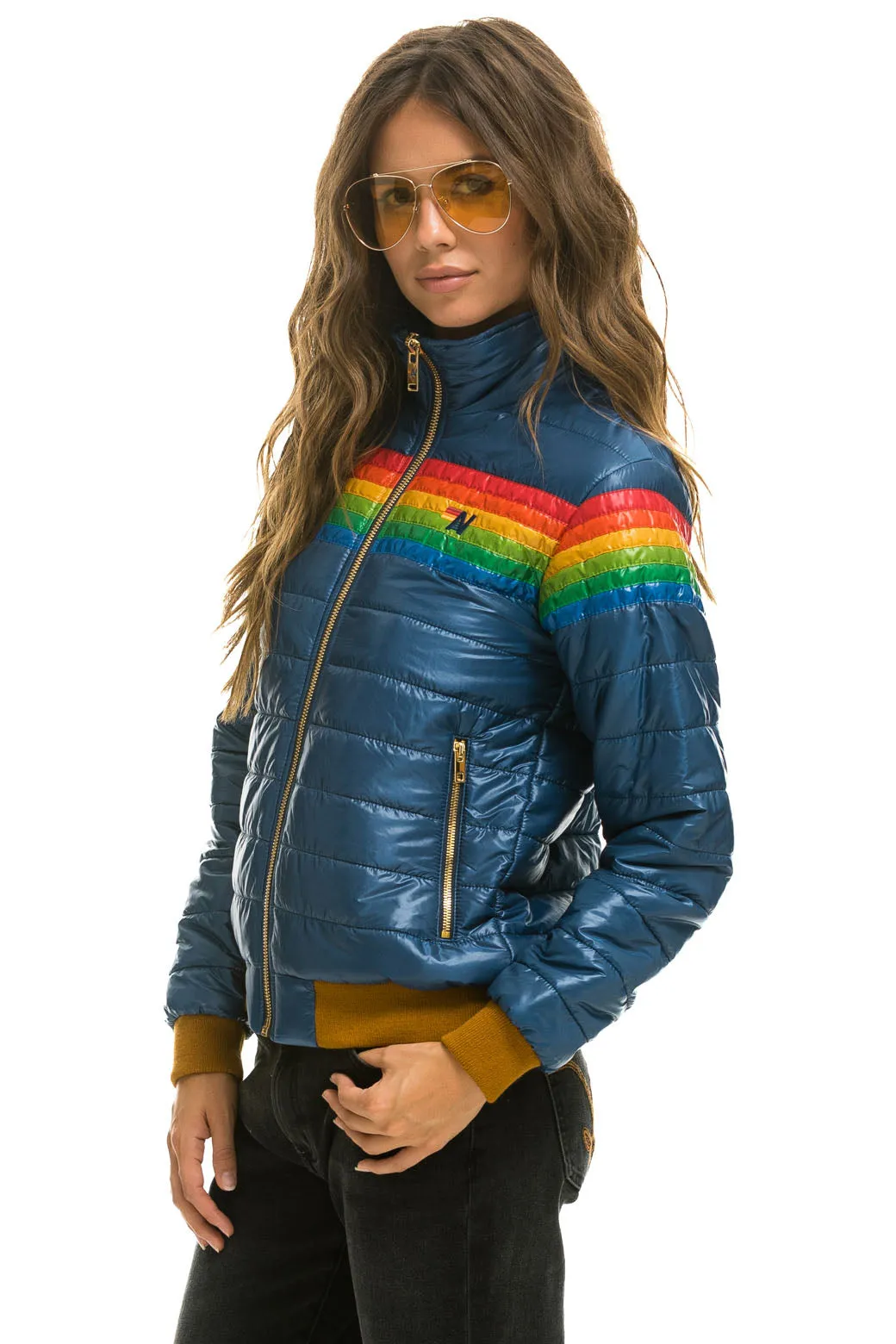 6 STRIPE RAINBOW SLEEVE JACKET -  GLOSSY DEEP BLUE