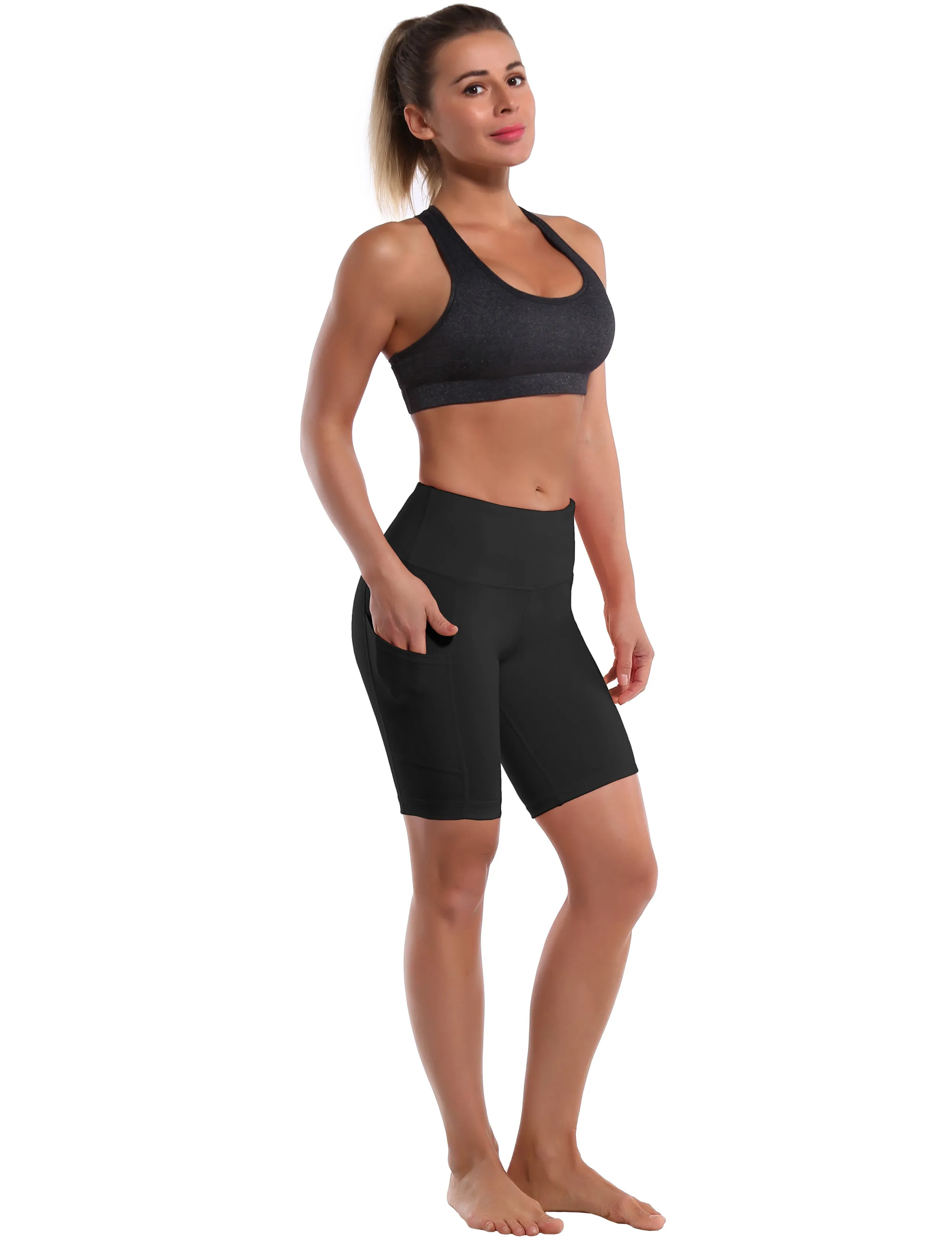 8" Side Pockets Yoga Shorts black