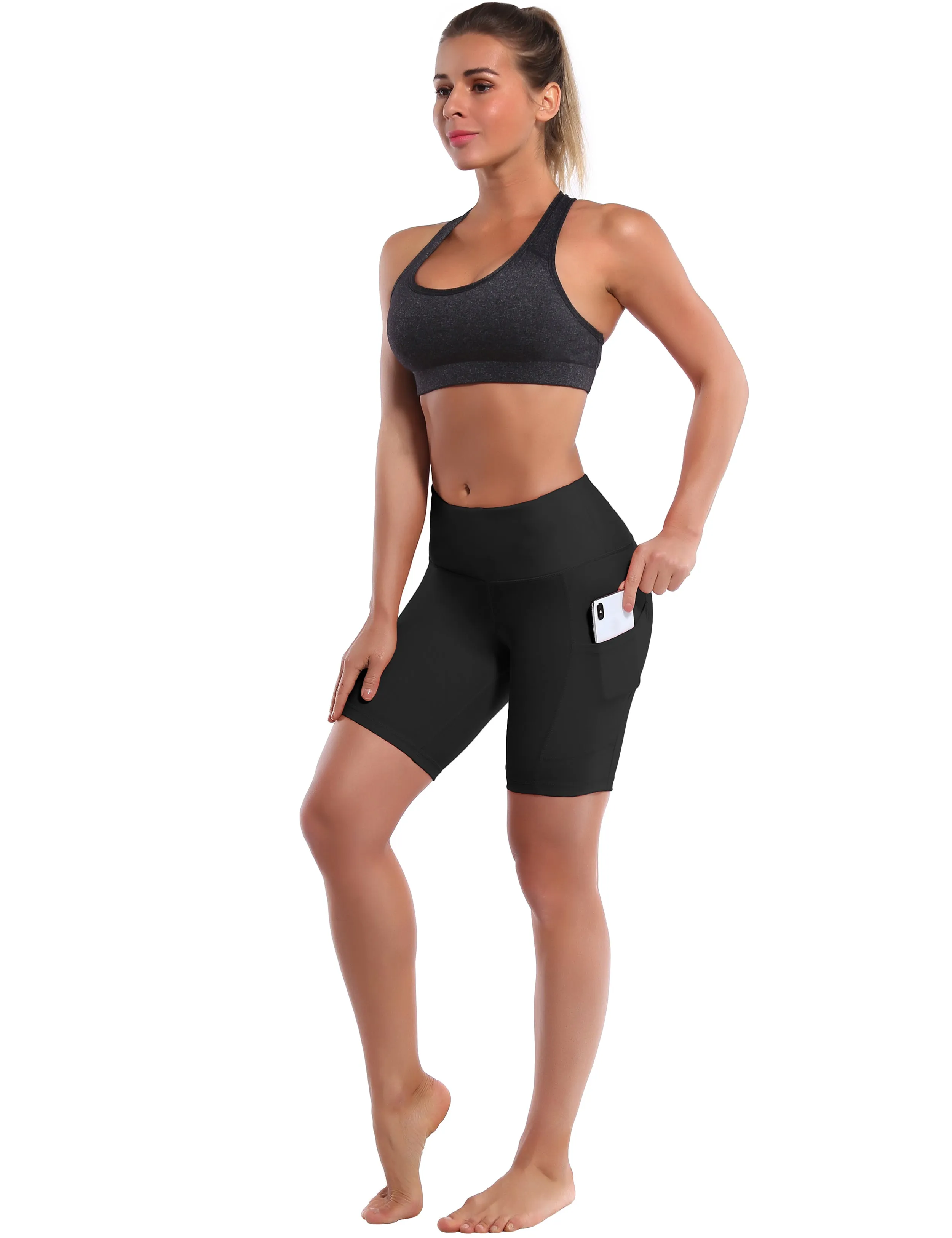 8" Side Pockets Yoga Shorts black