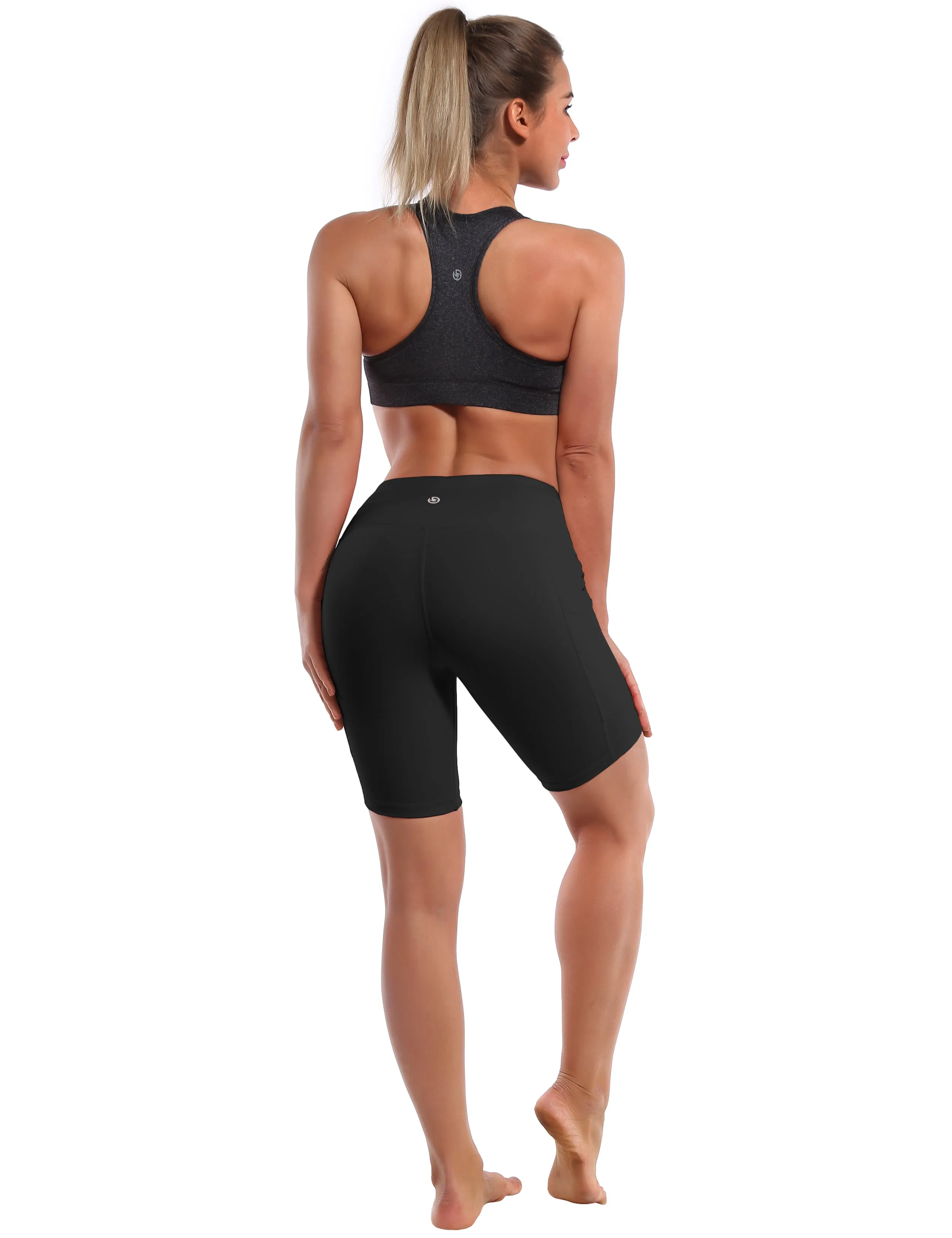 8" Side Pockets Yoga Shorts black