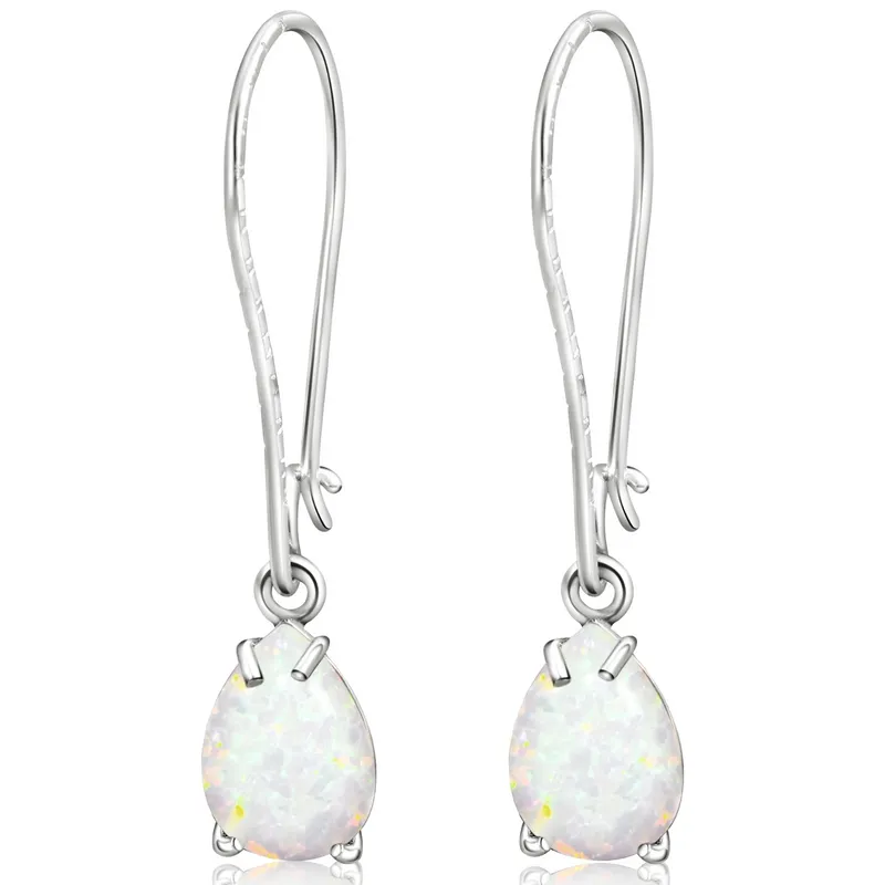 925 Silver White Opal Drop Earrings - October Birthstone, 7X10mm Vintage Gift