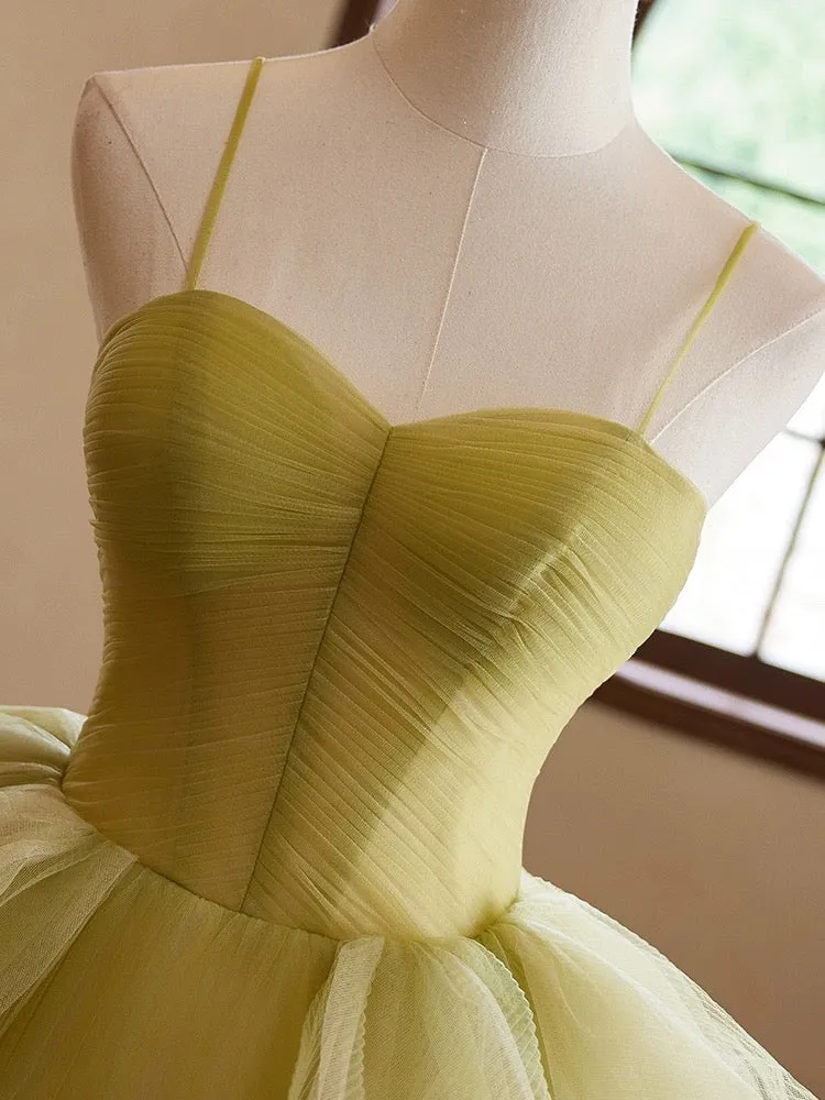 A-Line Sweetheart Neck Tulle Green Long Prom Dress, Green Long Formal Dress