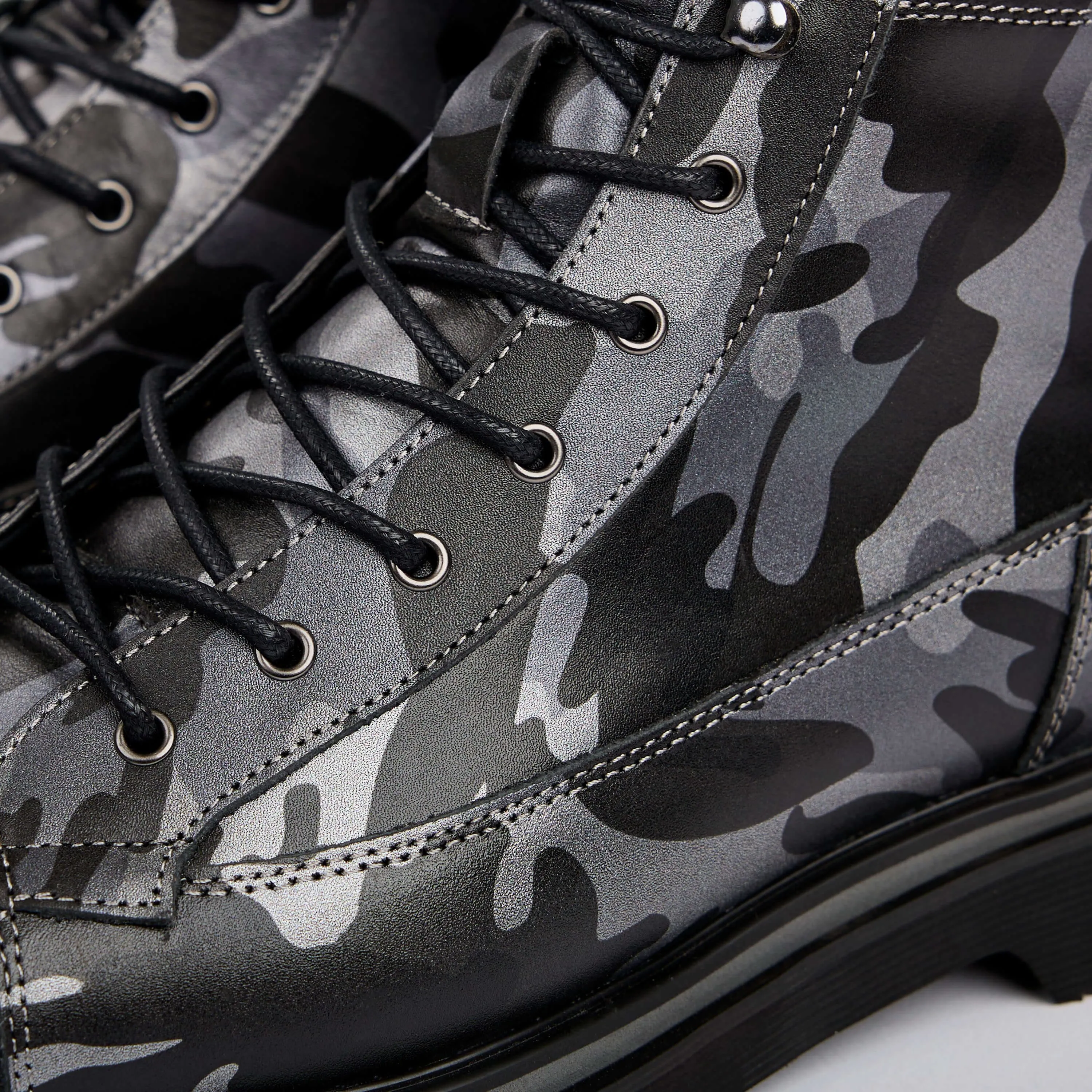 Aiden Black Camo Leather Combat Boots