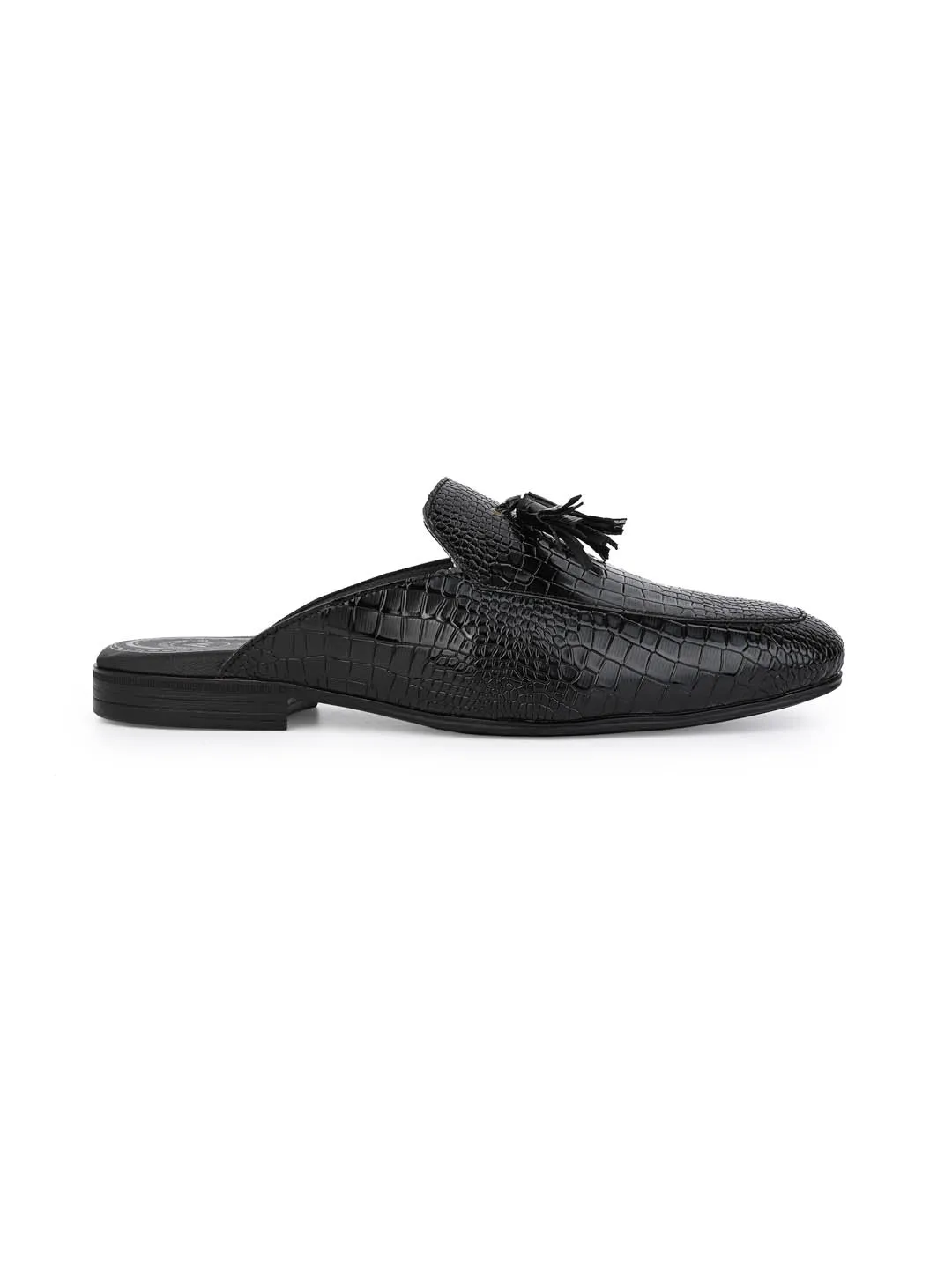 Alberto Toreesi Black Textured Tasseled Mules