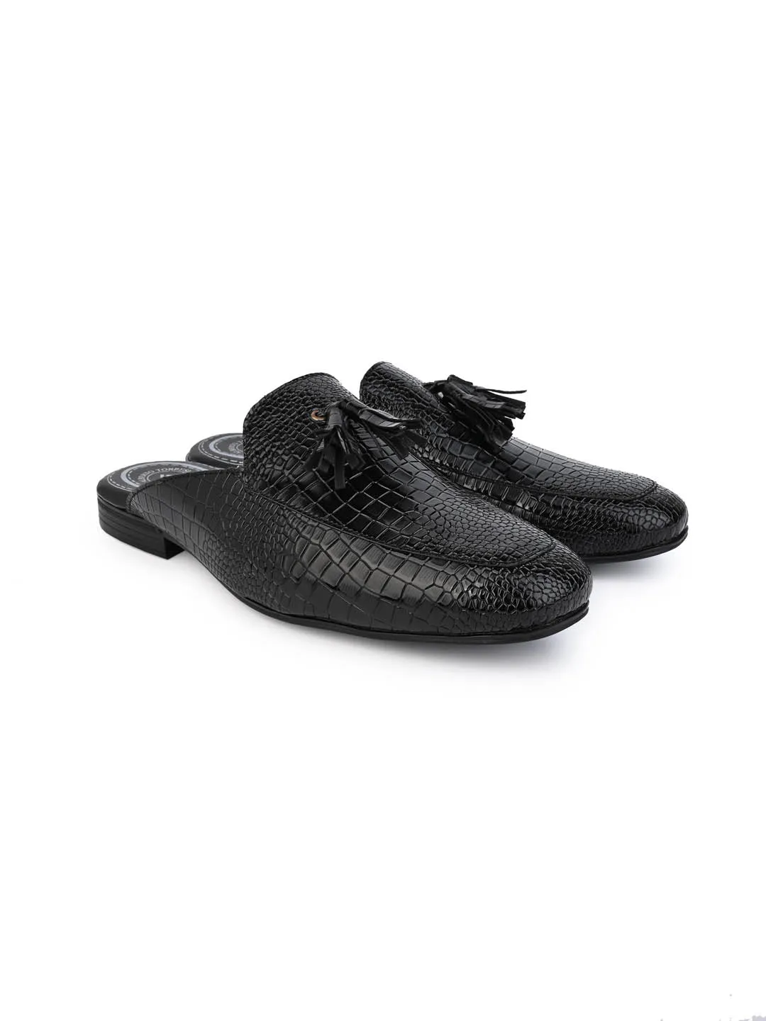 Alberto Toreesi Black Textured Tasseled Mules