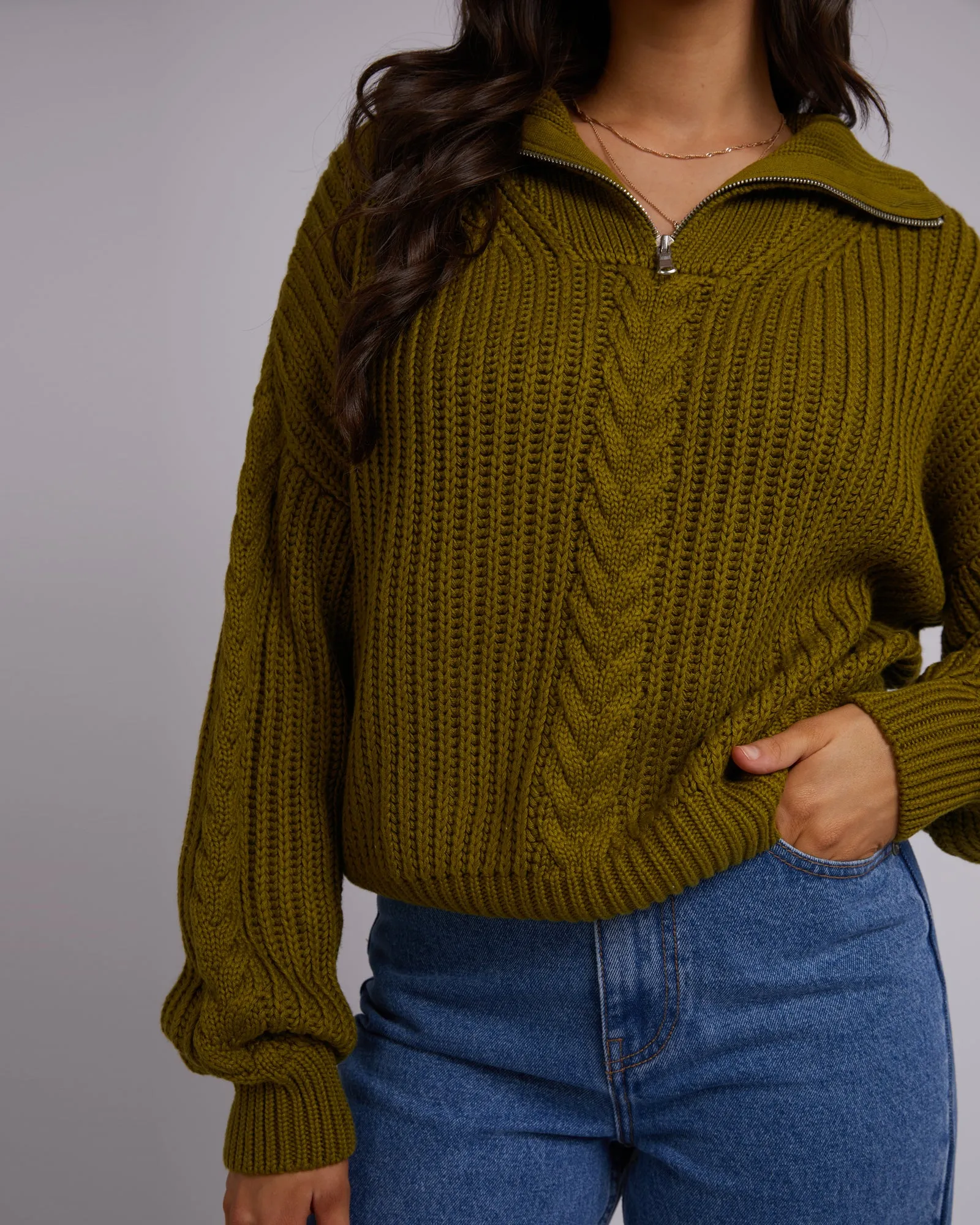 All About Eve Dahlia 1/4 Zip Olive