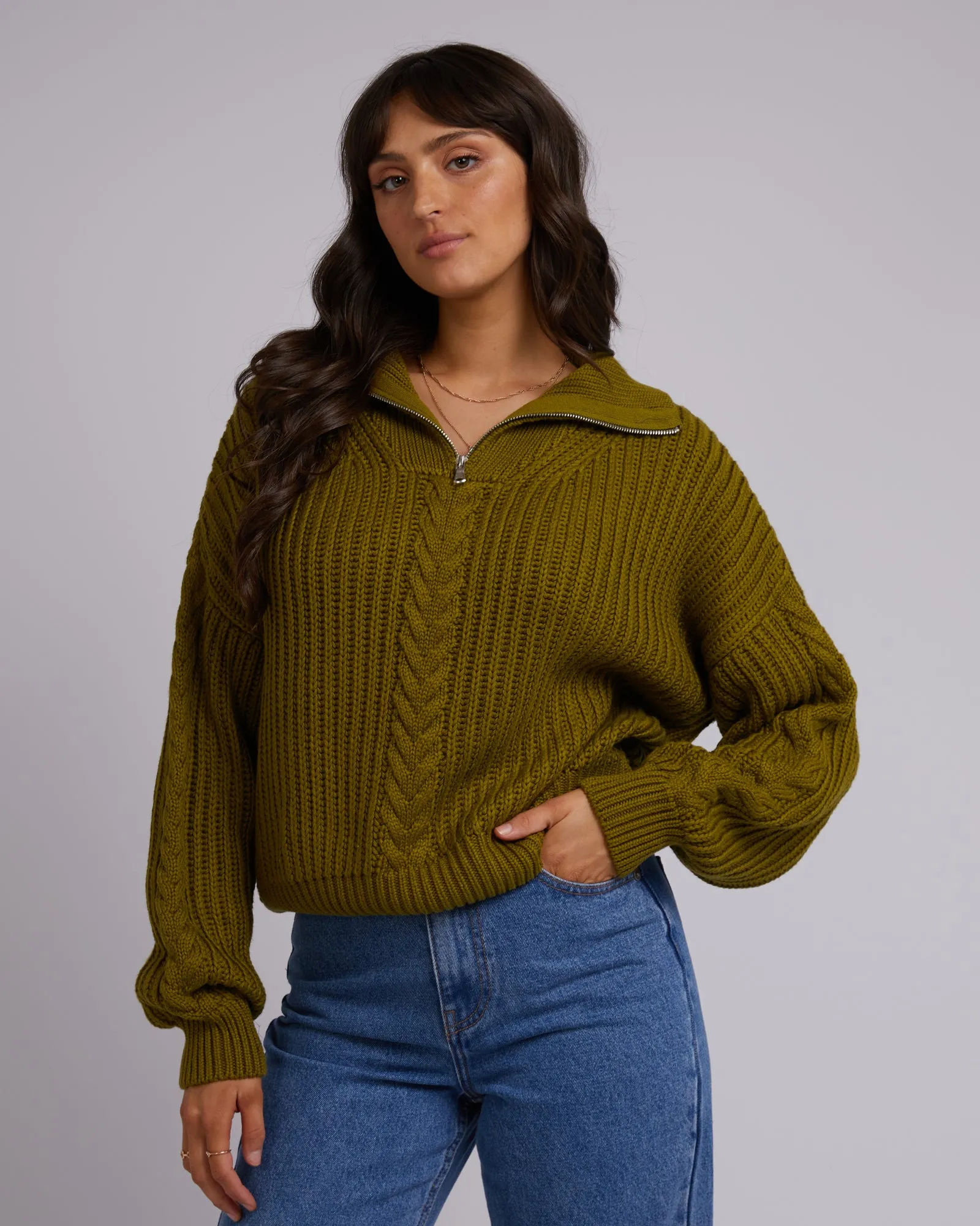 All About Eve Dahlia 1/4 Zip Olive