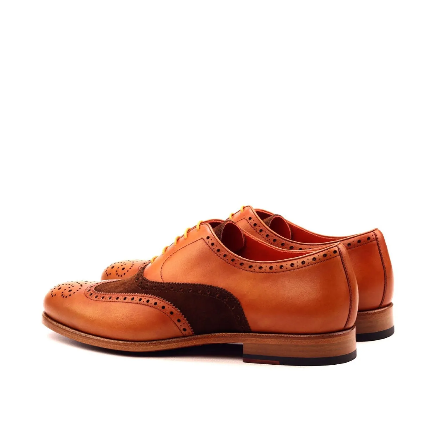 Ambrogio Bespoke Custom Men's Shoes Brown & Orange Suede / Calf-Skin Leather Wingtip Oxfords (AMB1880)