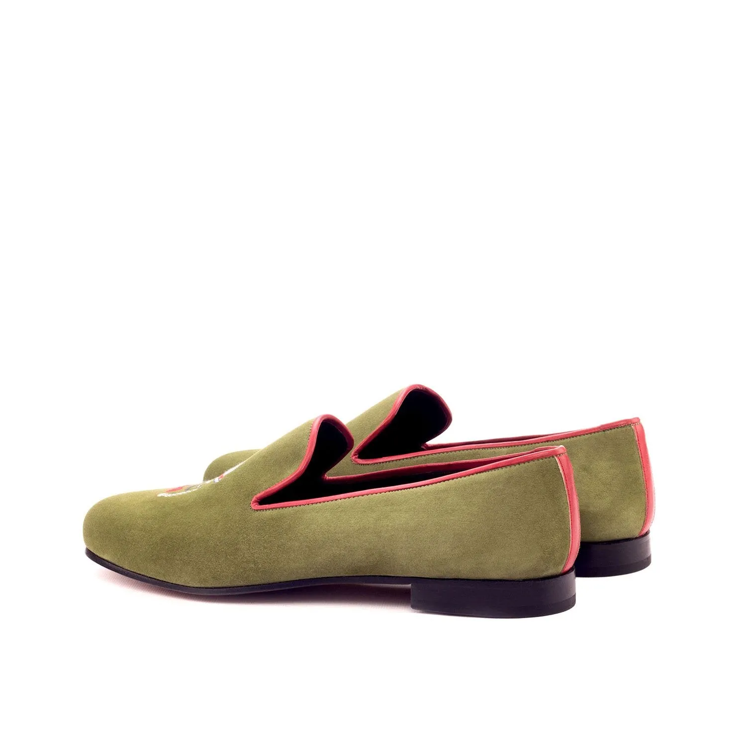 Ambrogio Bespoke Men's Handmade Custom Made Shoes Green & Red Suede / Calf-Skin Leather Wellington Loafers (AMB1309)