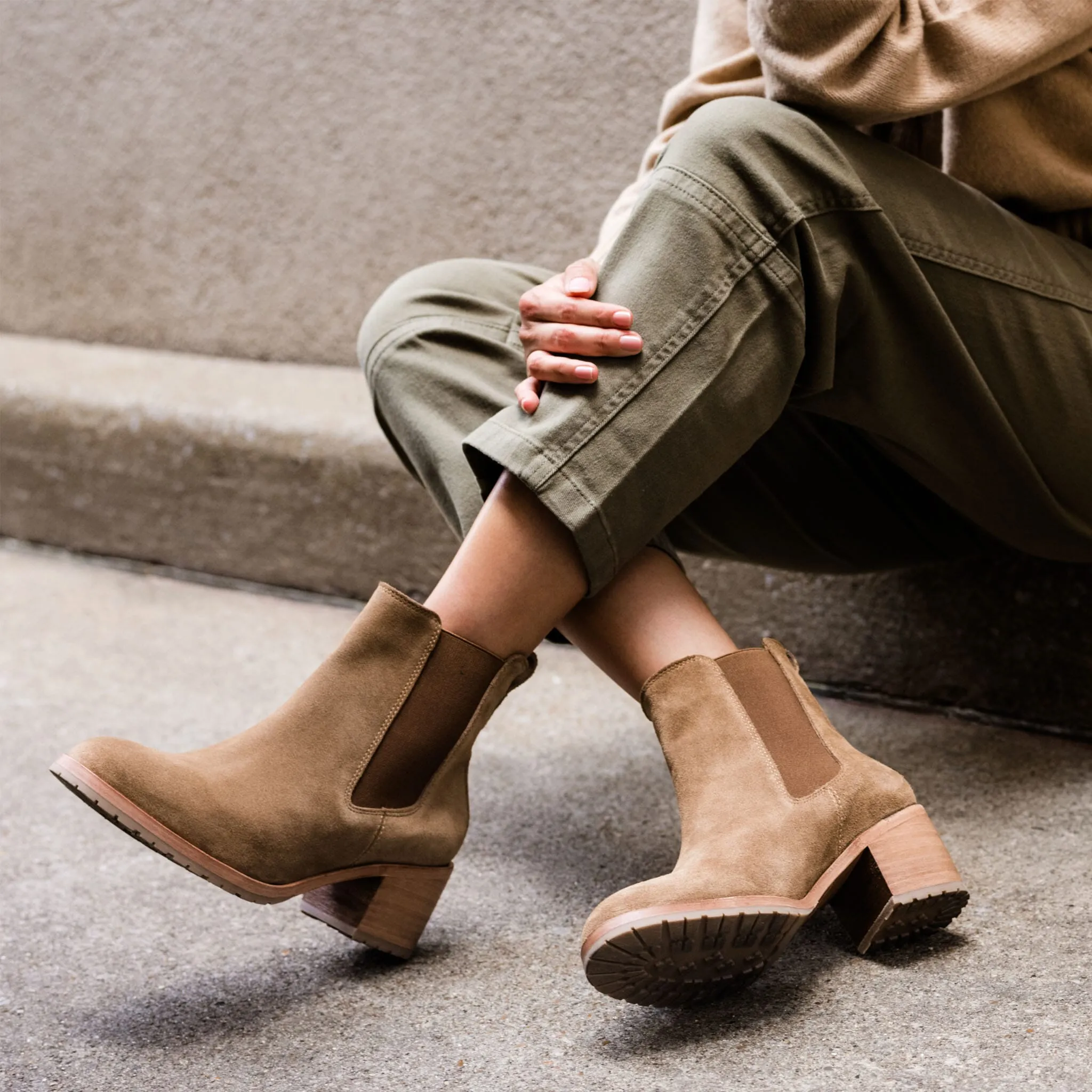 Ana Go-To Heeled Chelsea Boot Taupe Suede