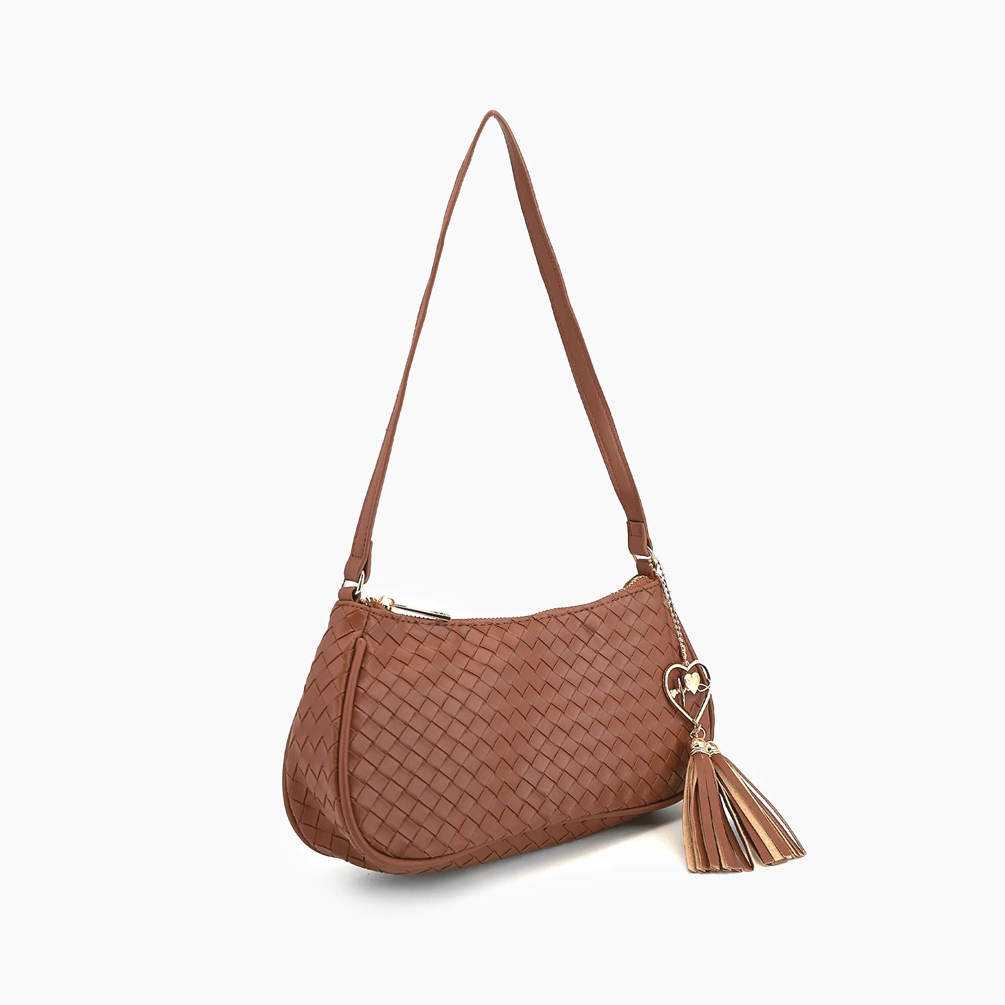 Ash Heart Tassel Woven Shoulder Bag