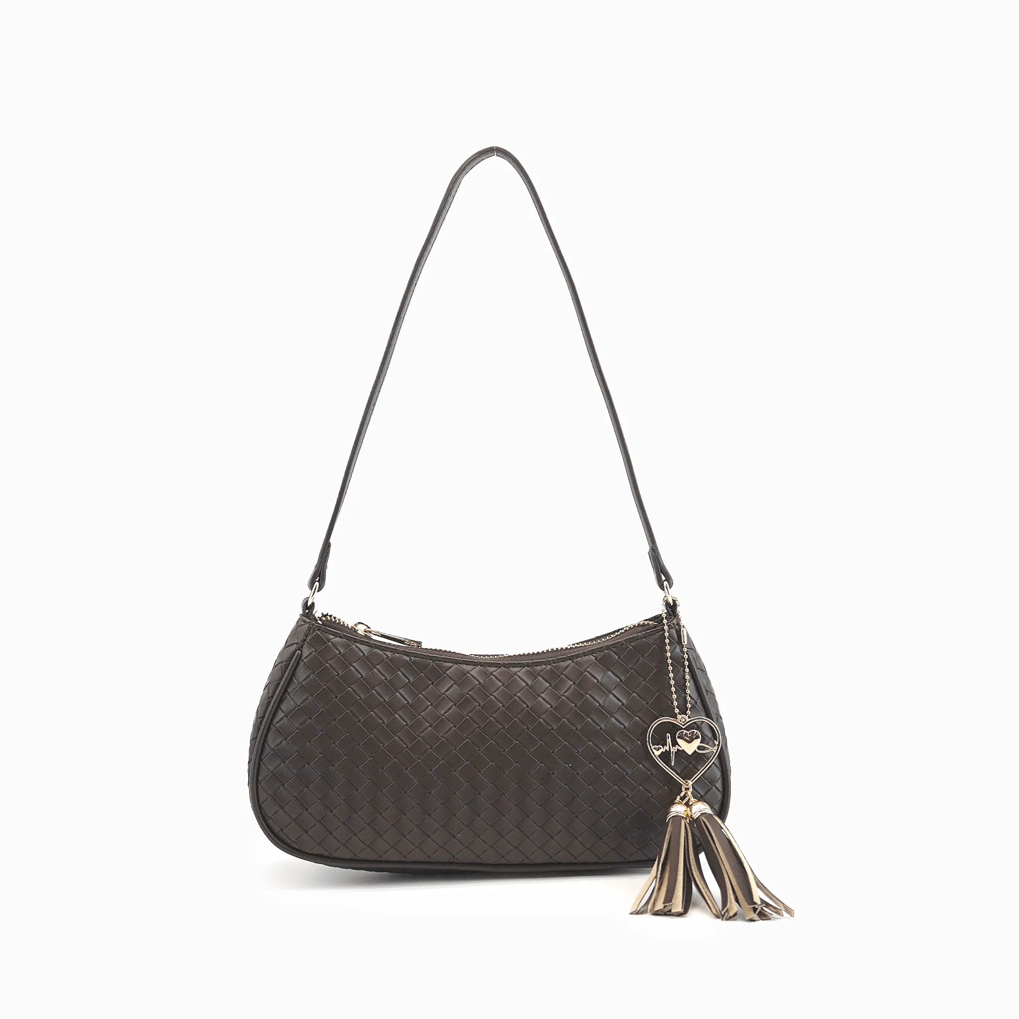 Ash Heart Tassel Woven Shoulder Bag