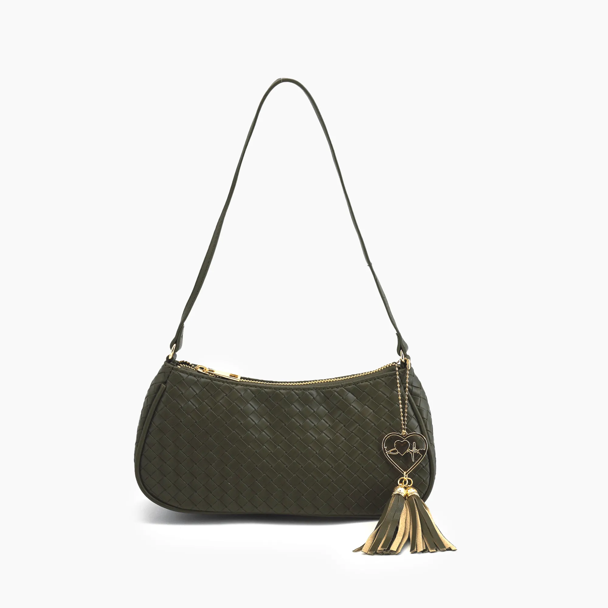 Ash Heart Tassel Woven Shoulder Bag