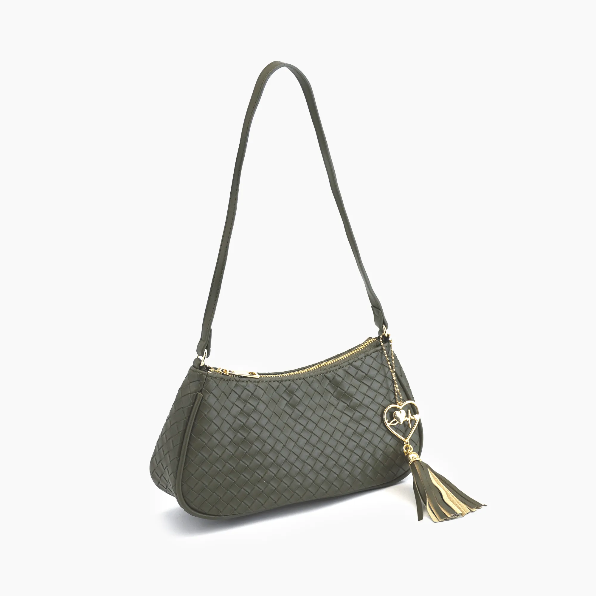 Ash Heart Tassel Woven Shoulder Bag