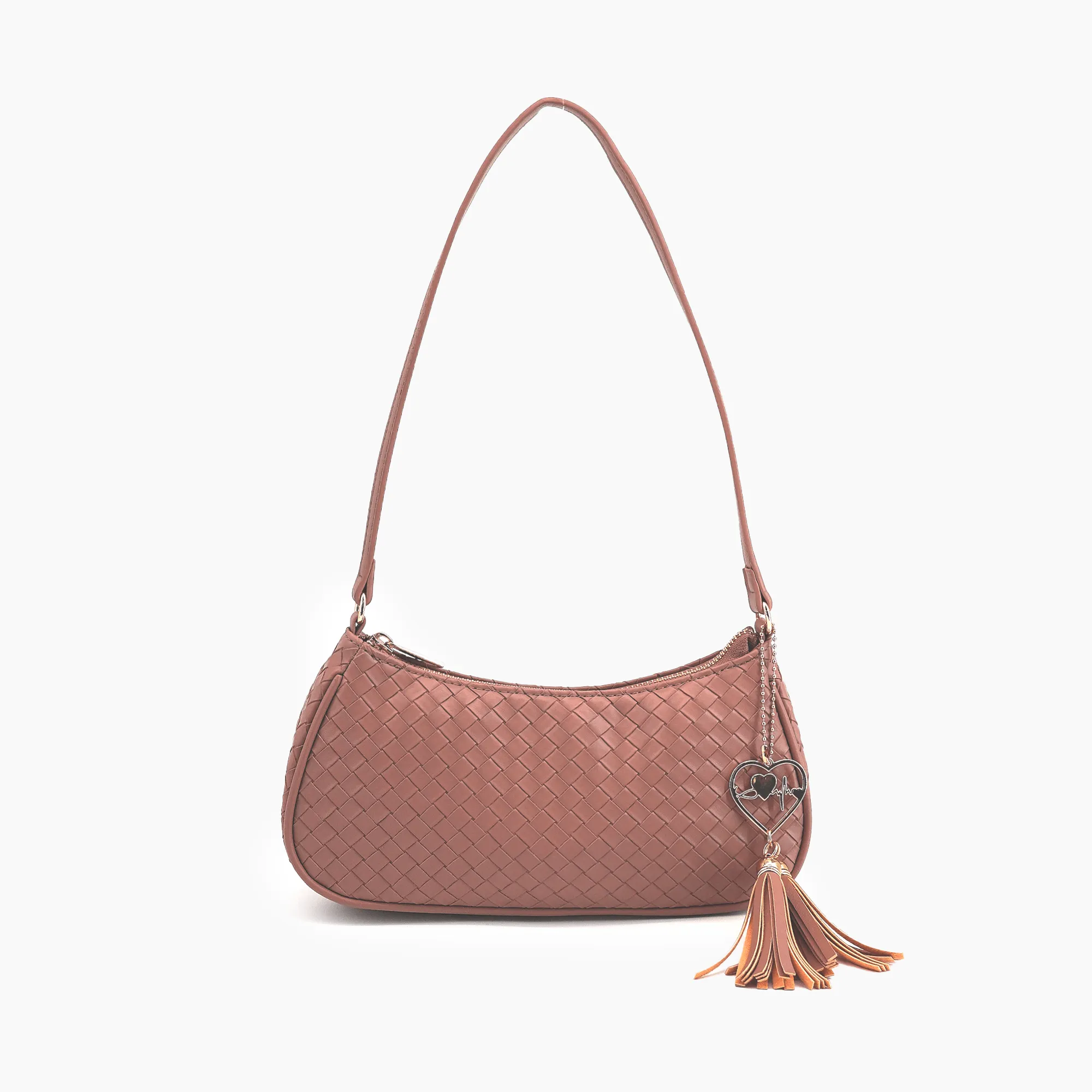 Ash Heart Tassel Woven Shoulder Bag