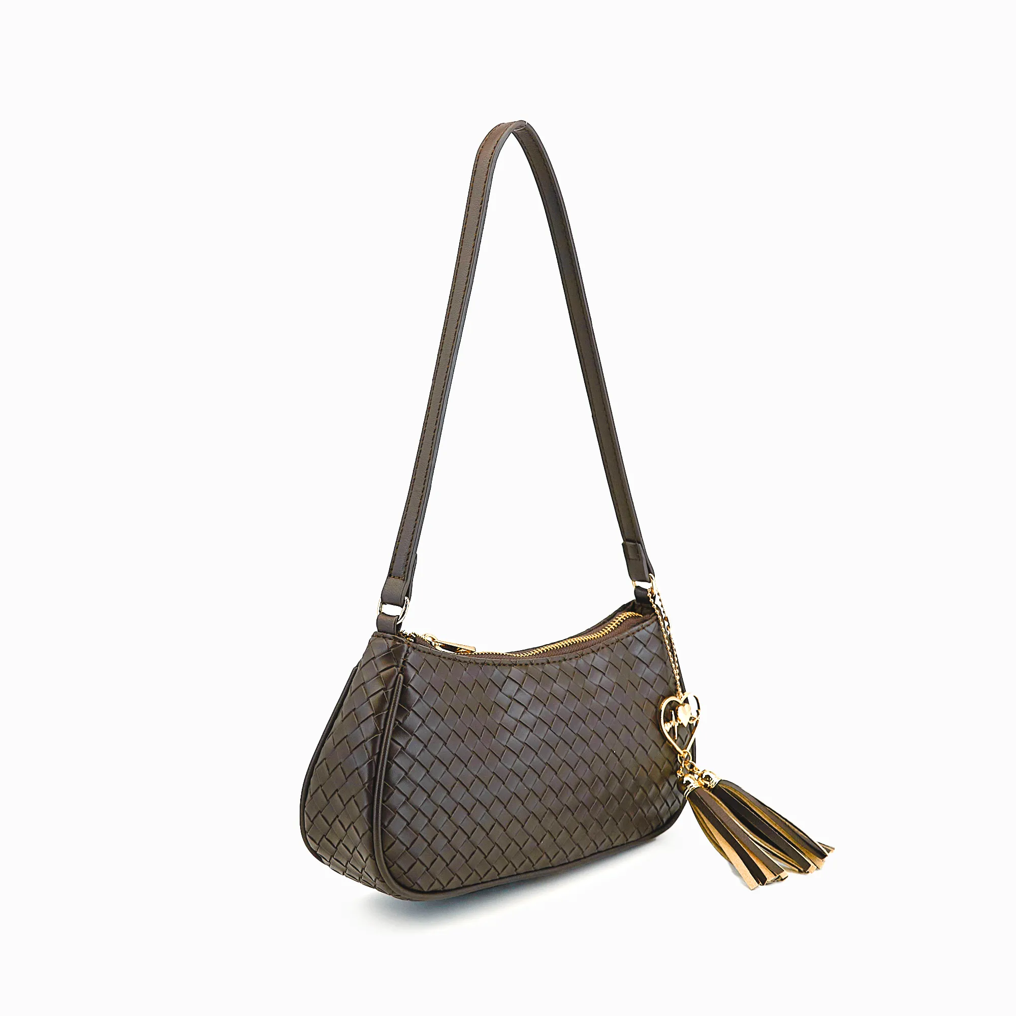 Ash Heart Tassel Woven Shoulder Bag