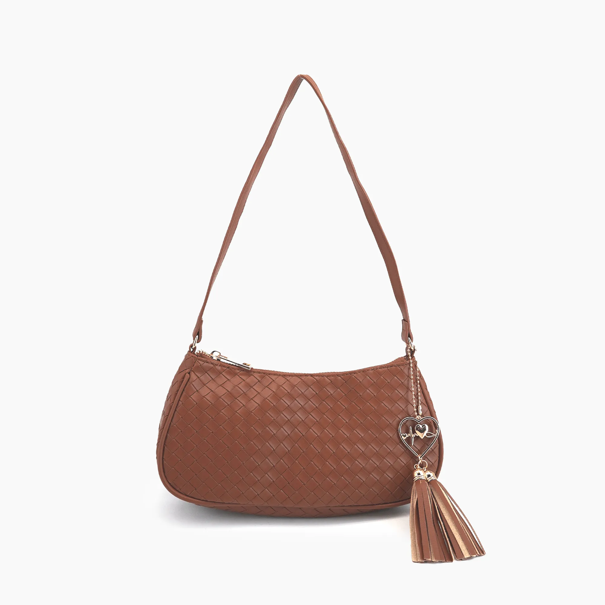 Ash Heart Tassel Woven Shoulder Bag