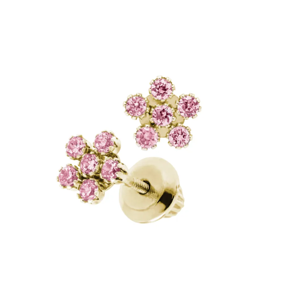 Baby Bloom Pink Flower Safety Screw Back Stud Earrings