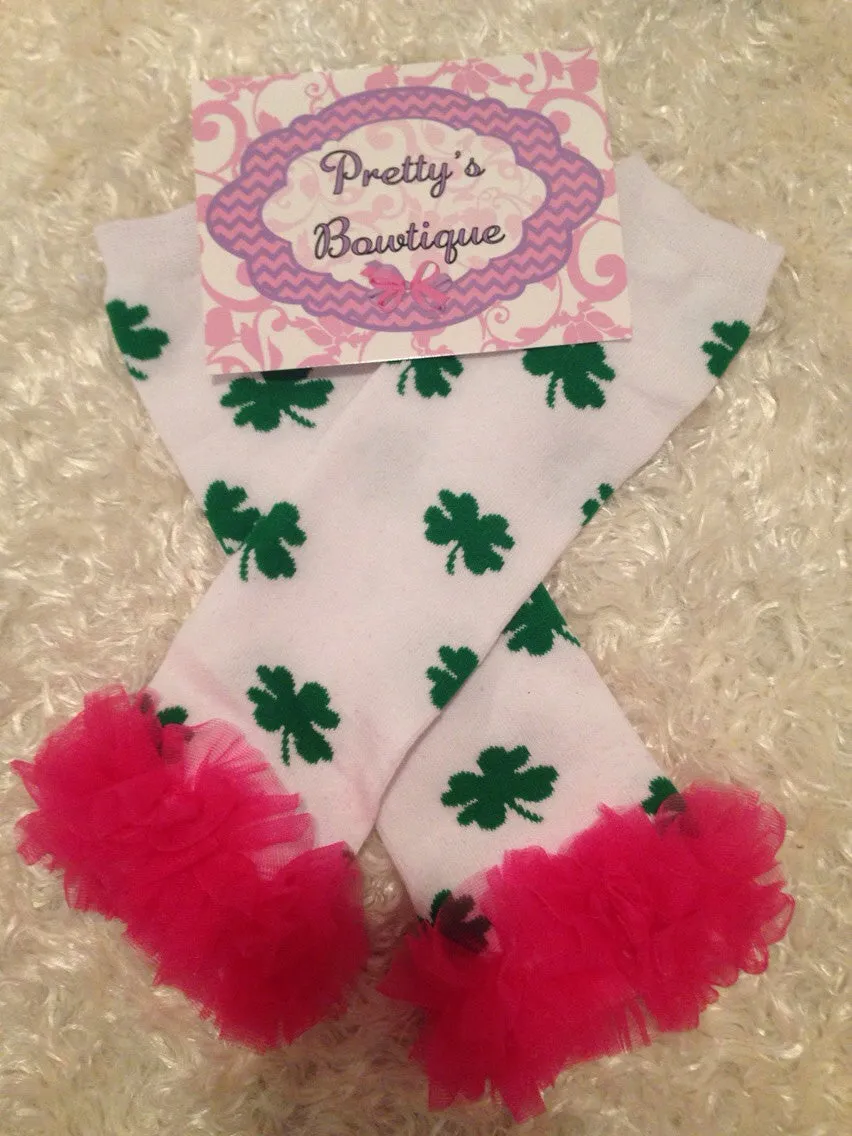 Baby leg warmers girl St. Patricks Day Shamrock Leg Warmers-Baby leg warmers hot pink ruffle