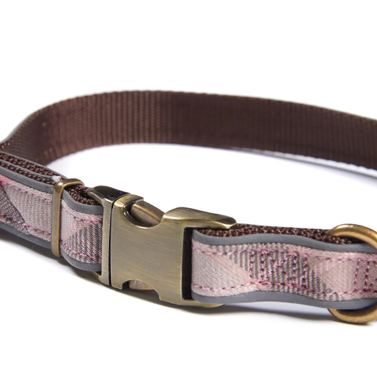 Barbour Reflective Dog Collar Taupe / Pink Tartan