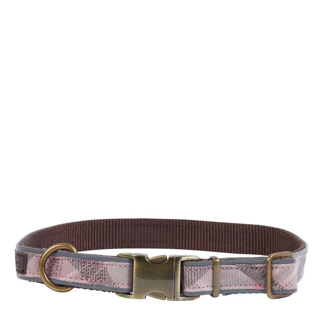 Barbour Reflective Dog Collar Taupe / Pink Tartan