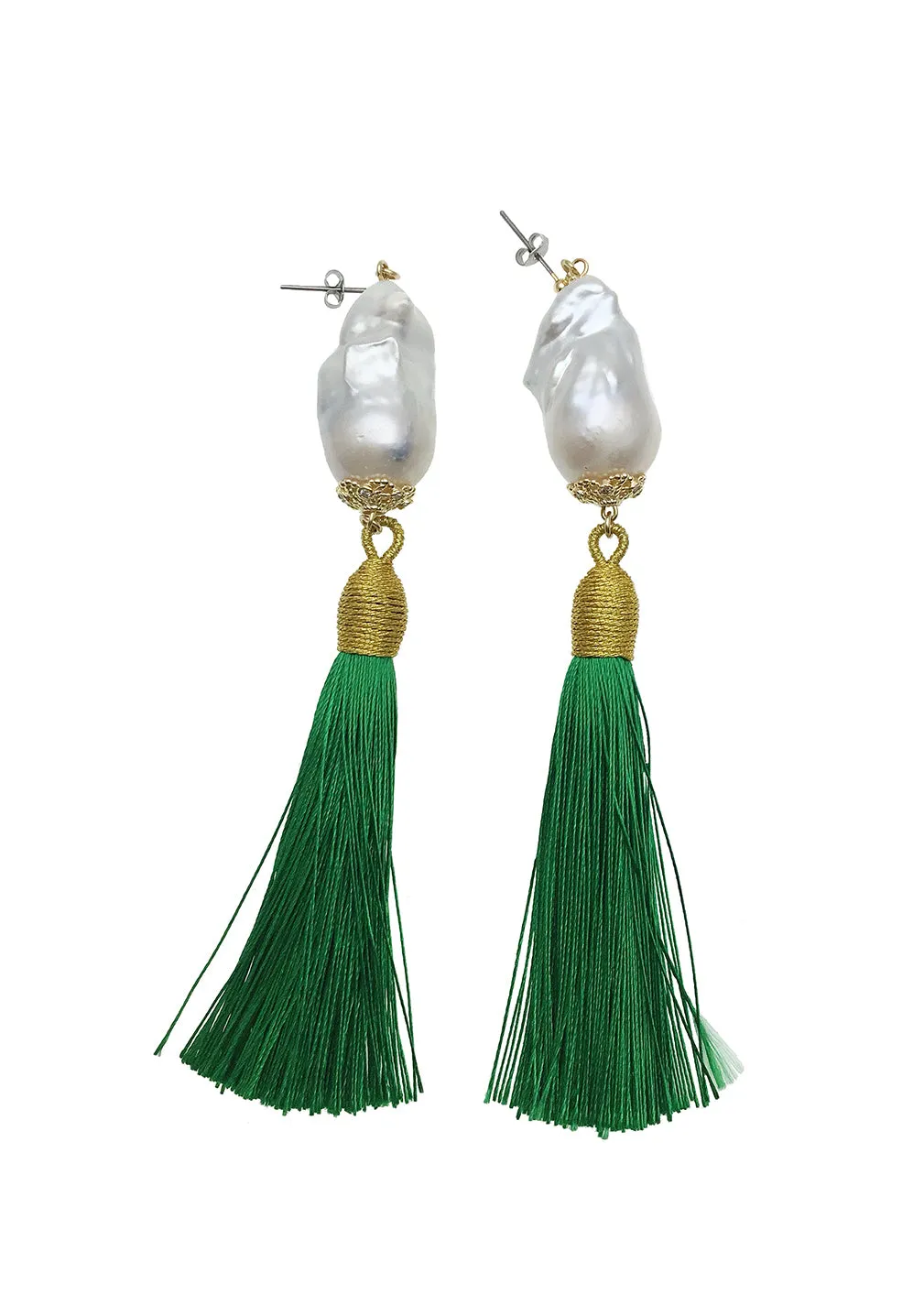 Baroque Pearl Green Tassel Earrings CE031