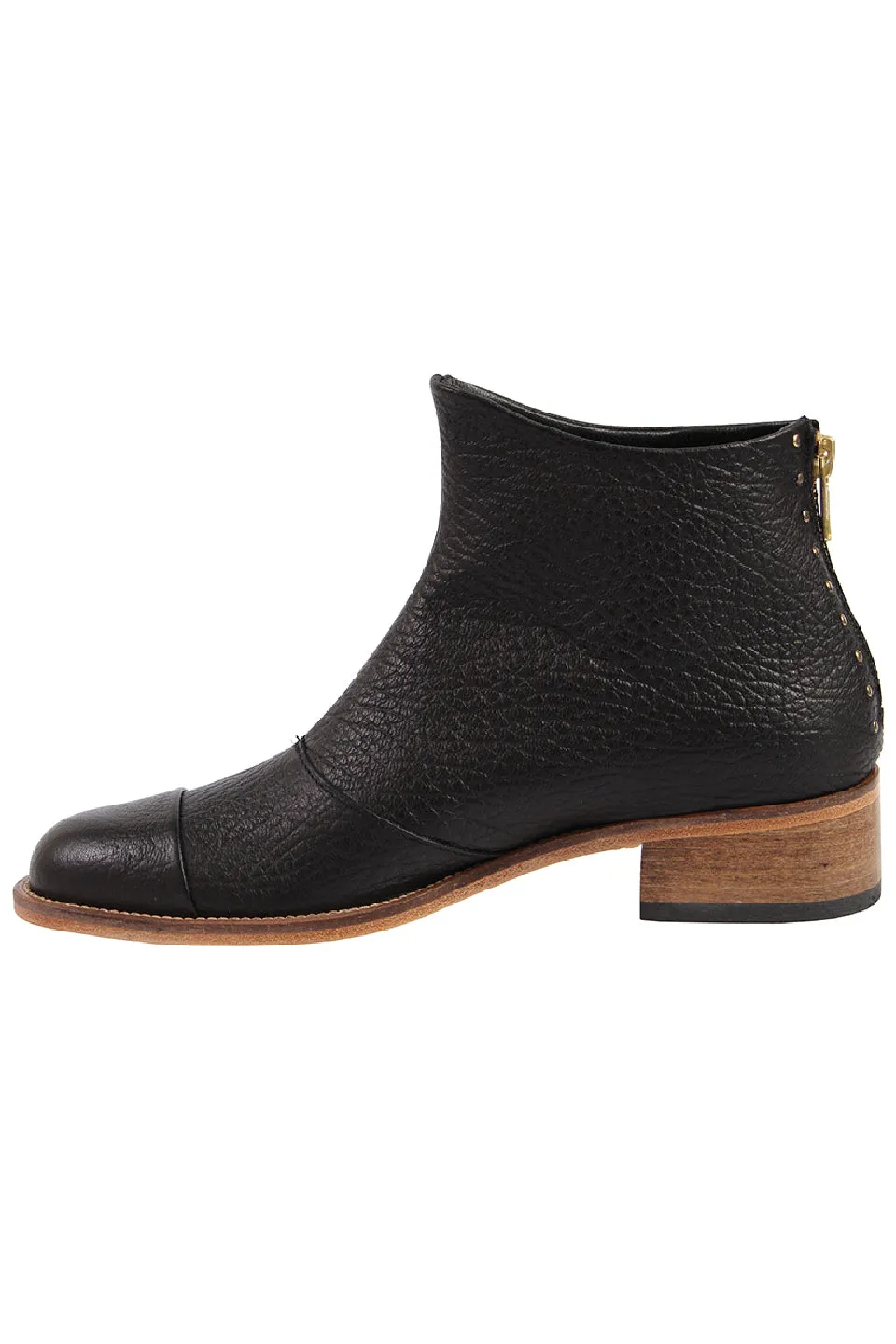 Beau5 Montone Black Leather Natural Sole Ankle Boot