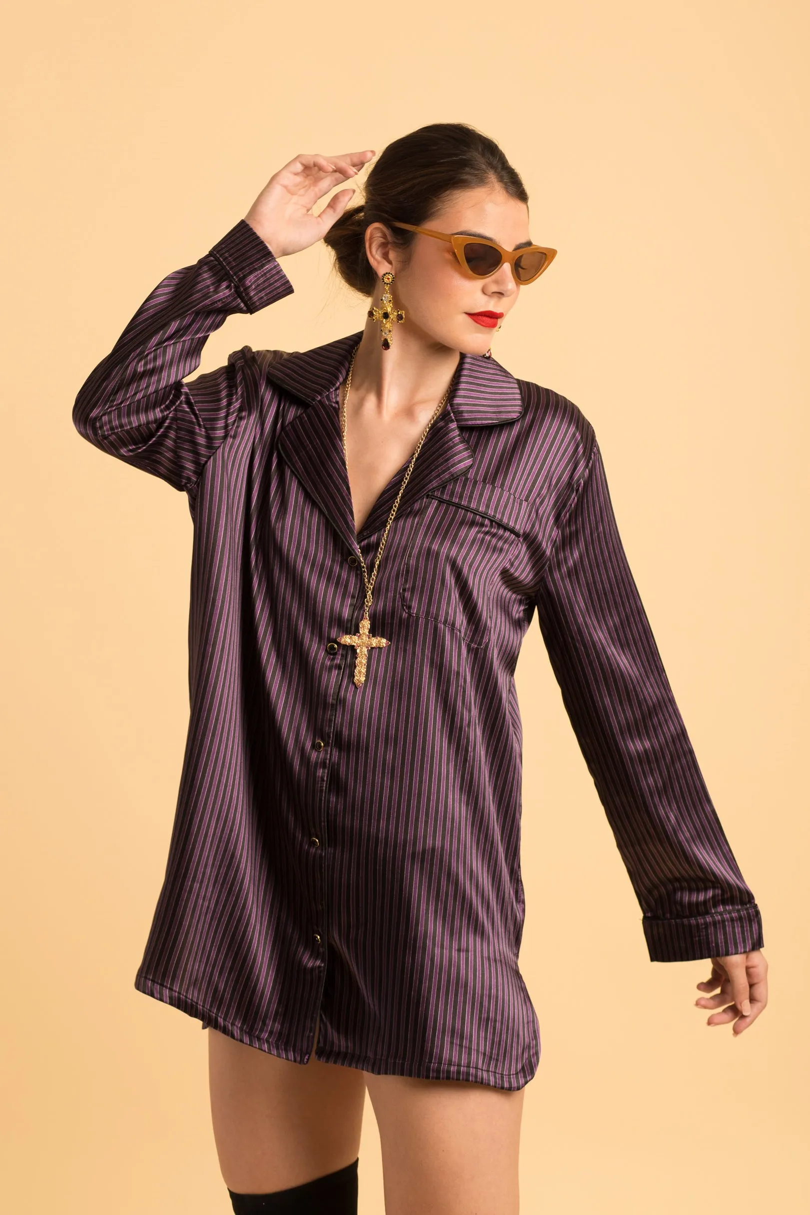 Belloago Women's Janis Oversized Shirt Dress, Purple