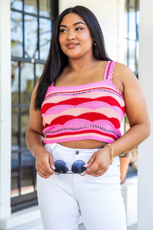 Beyond Ready Pink and Red Patterned Sweater Tank FINAL SALE