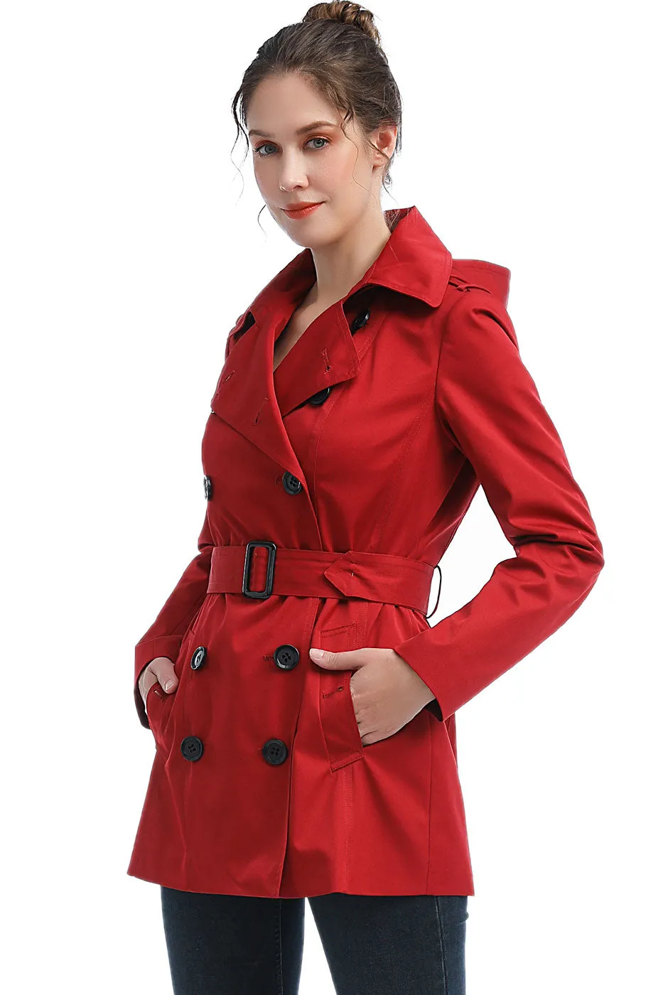 BGSD Women Evelyn Waterproof Classic Hooded Short Trench Coat